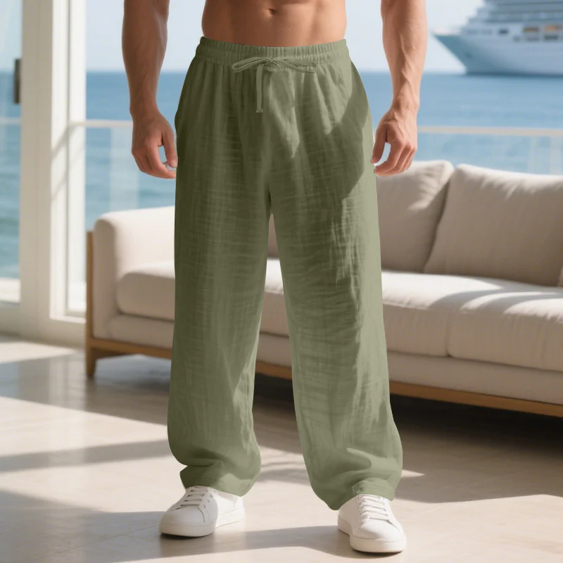 Herren lockere Sommerhose aus leichtem Leinenmaterial mit elastischem Bund und Seitentaschen Heidi-Mode - Image 5
