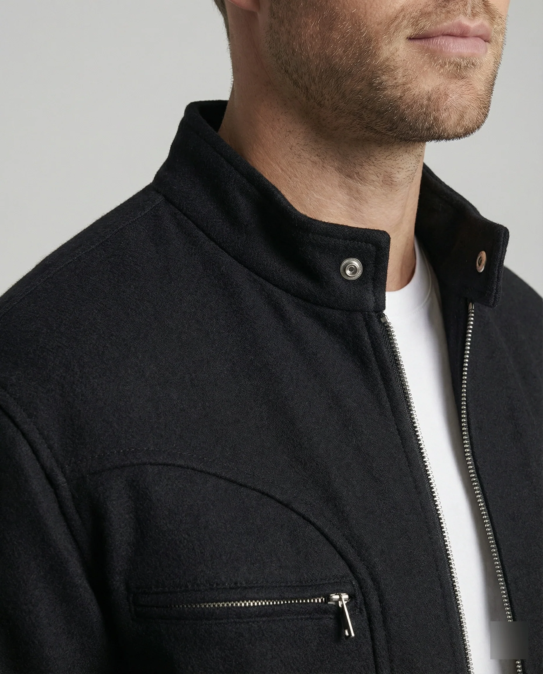 Herren lockere Wolloptik-Blousonjacke mit kurzem Stehkragen durchgehendem Reißverschluss und horizontalen Brusttaschen Heidi-Mode - Image 2