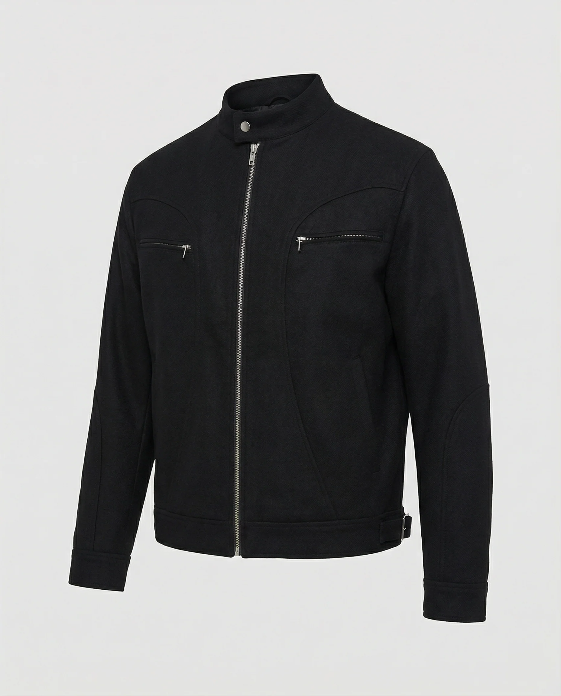Herren lockere Wolloptik-Blousonjacke mit kurzem Stehkragen durchgehendem Reißverschluss und horizontalen Brusttaschen Heidi-Mode - Image 4