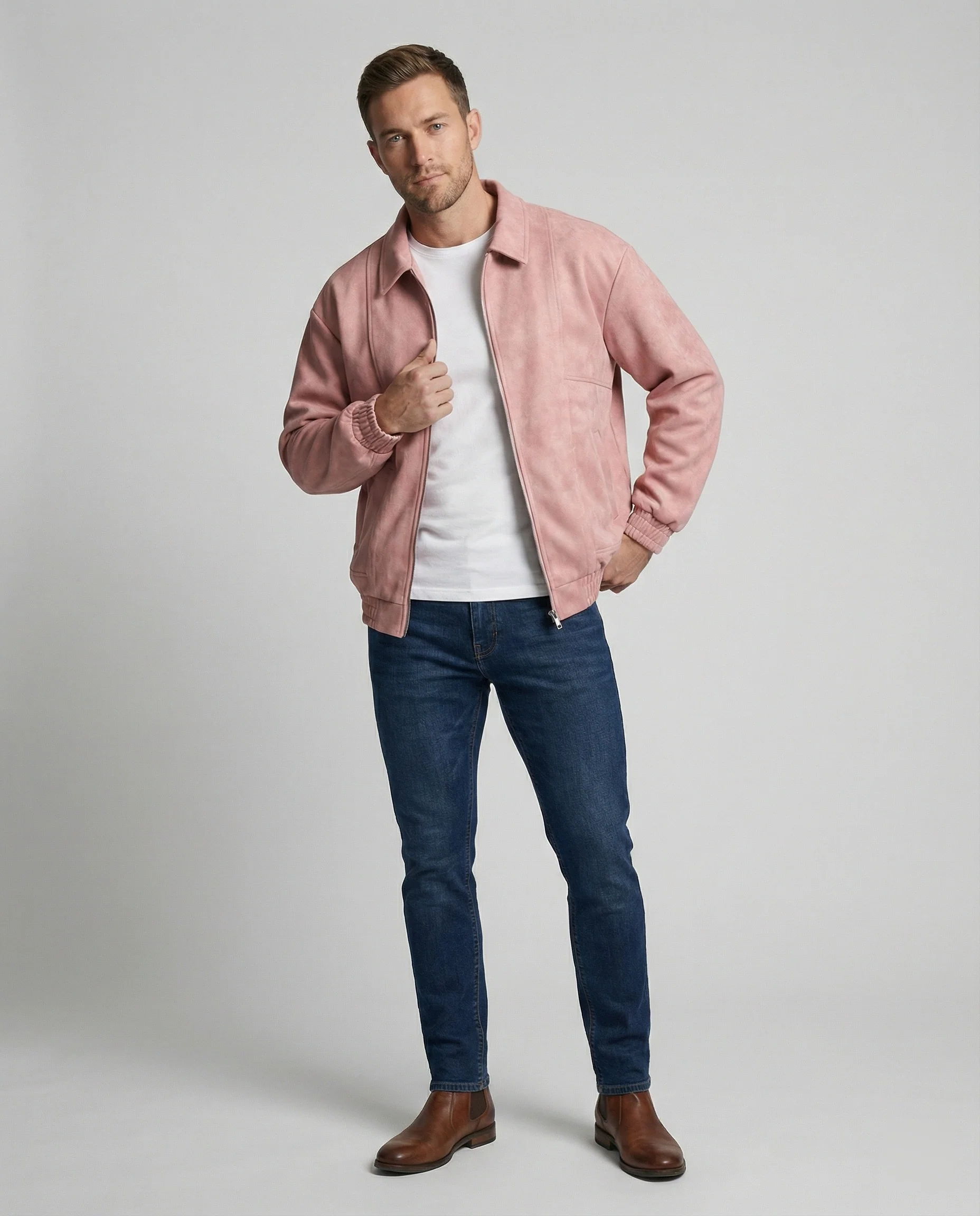 Herren lockerer Blouson aus Lederimitat mit verdecktem Reißverschluss und elastischen Bündchen Heidi-Mode - Image 3