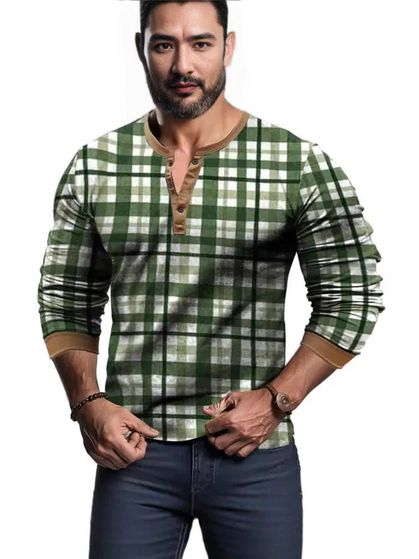 Herren Longsleeve mit Modernem Karodesign und Knopfleiste Heidi-Mode