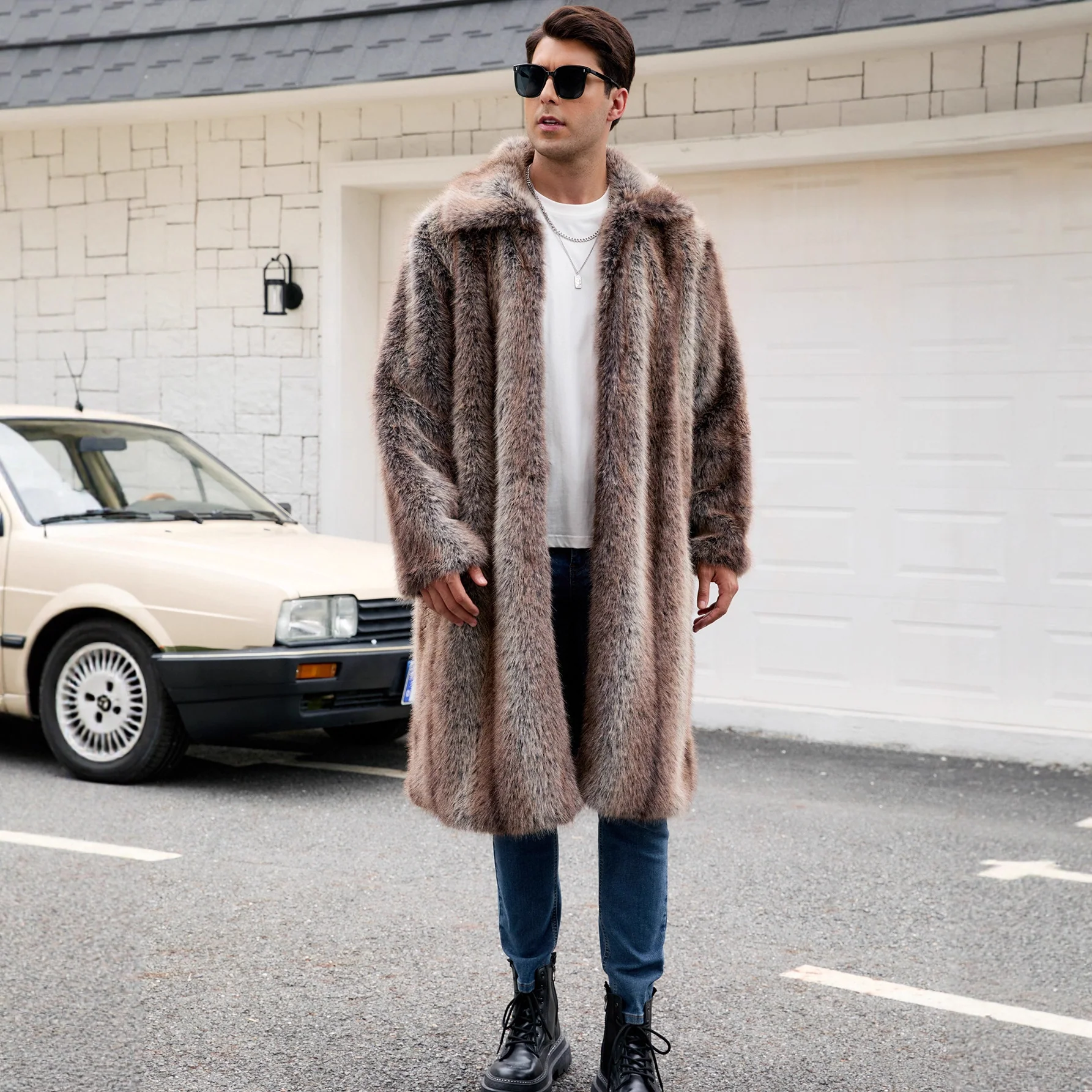 Herren Luxuriöser Kunstpelzmantel mit voluminösem Kragen und harmonischem Design Heidi-Mode - Image 2