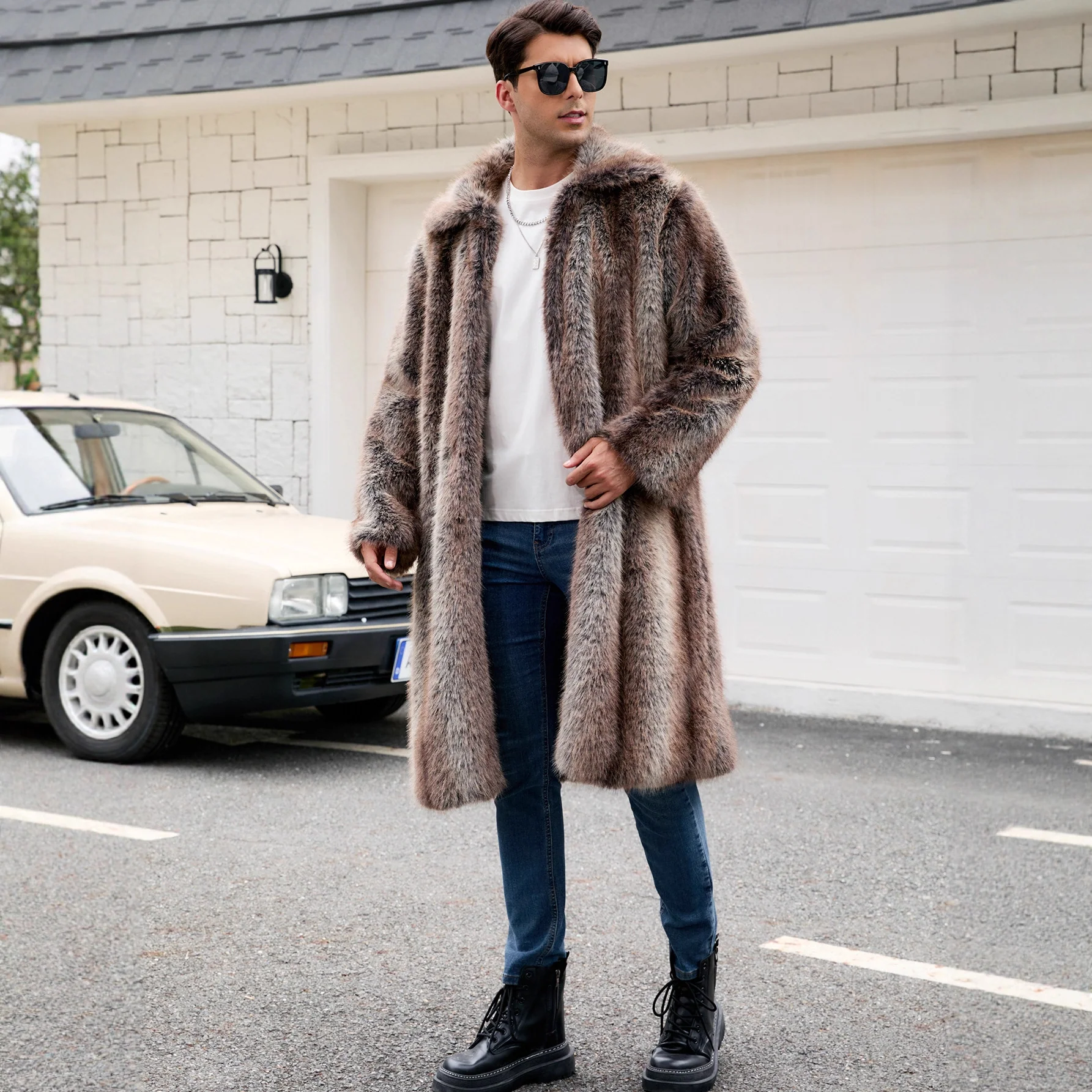 Herren Luxuriöser Kunstpelzmantel mit voluminösem Kragen und harmonischem Design Heidi-Mode - Image 6