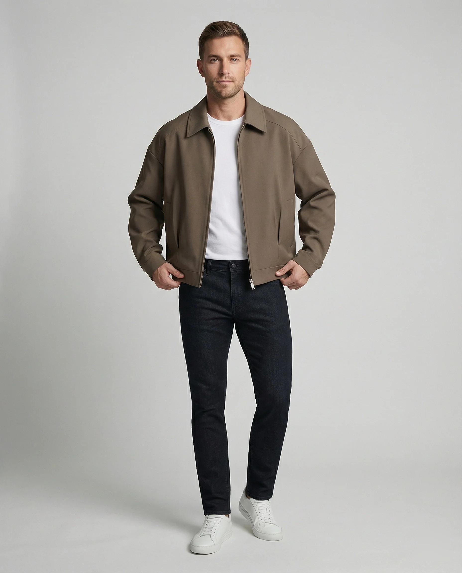 Herren minimalistische Bomberjacke mit Stehkragen, verdecktem Reißverschluss und elastischem Saum Heidi-Mode - Image 3