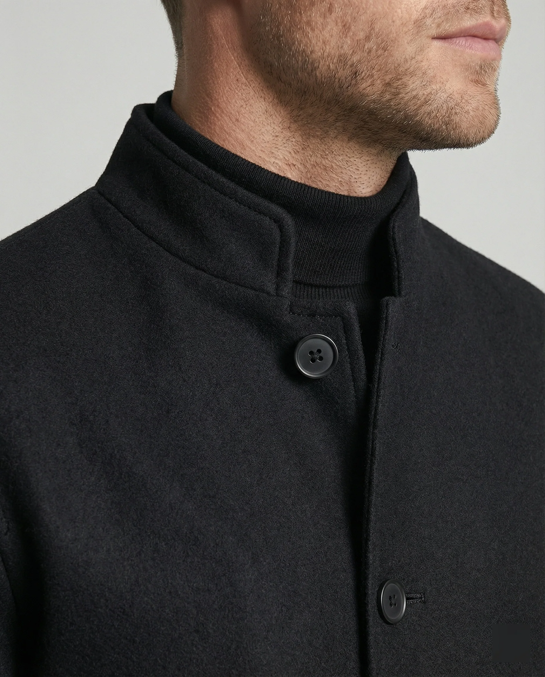 Herren minimalistischer Kurzblazer aus Wollmix mit Rundhalsausschnitt und aufgesetzten Taschen Heidi-Mode - Image 2