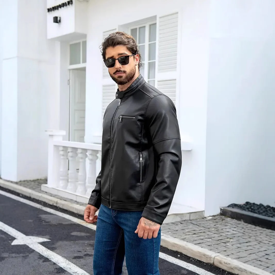 Herren moderne Kunstlederjacke mit Reißverschlüssen Heidi Mode - Image 11