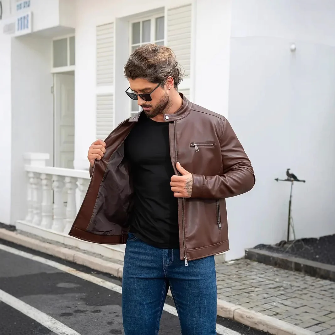 Herren moderne Kunstlederjacke mit Reißverschlüssen Heidi Mode - Image 7