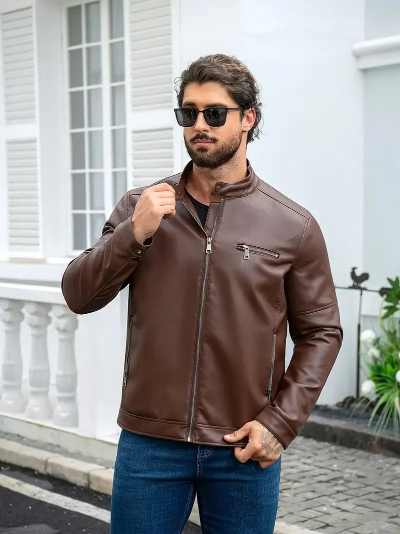 Herren moderne Kunstlederjacke mit Reißverschlüssen Heidi Mode - Image 8