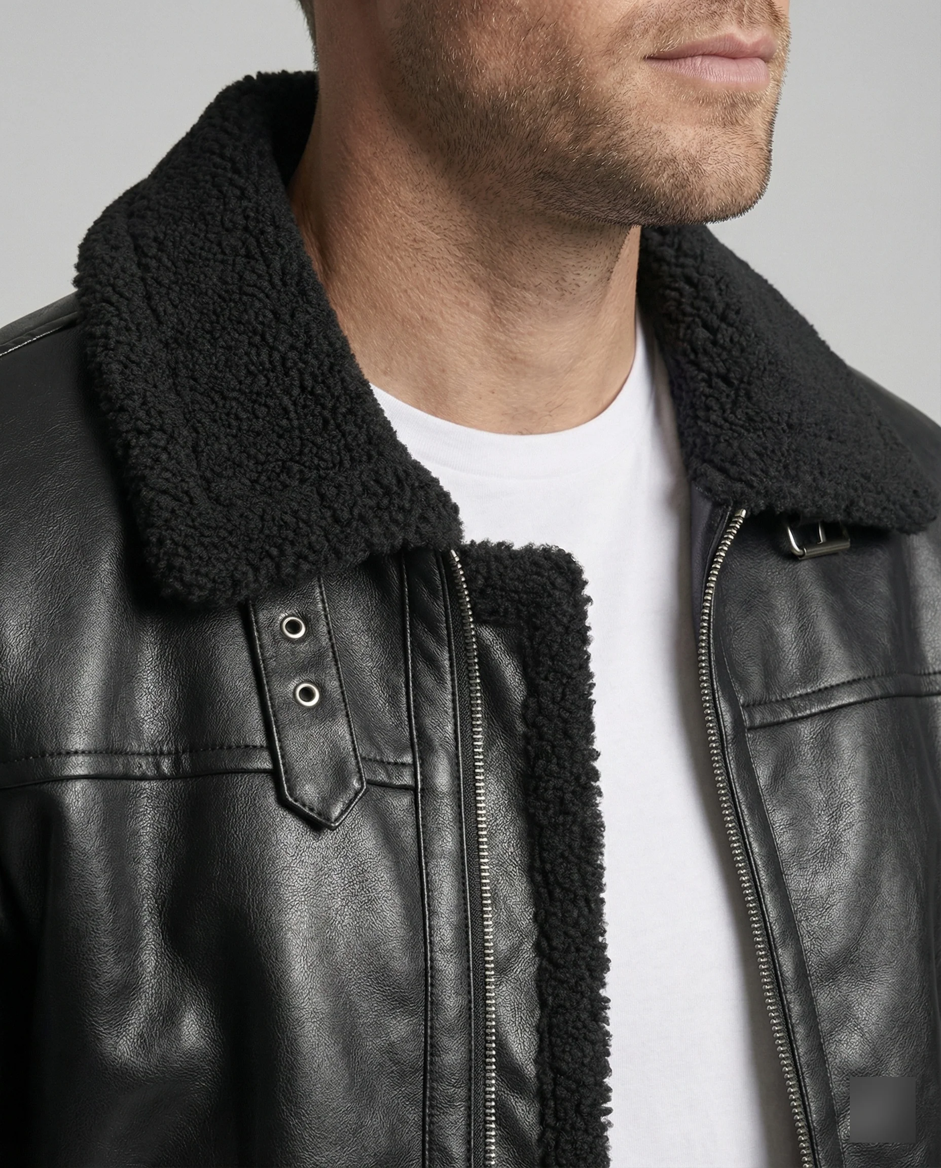 Herren Kunstlederjacke mit Kragen - Image 7