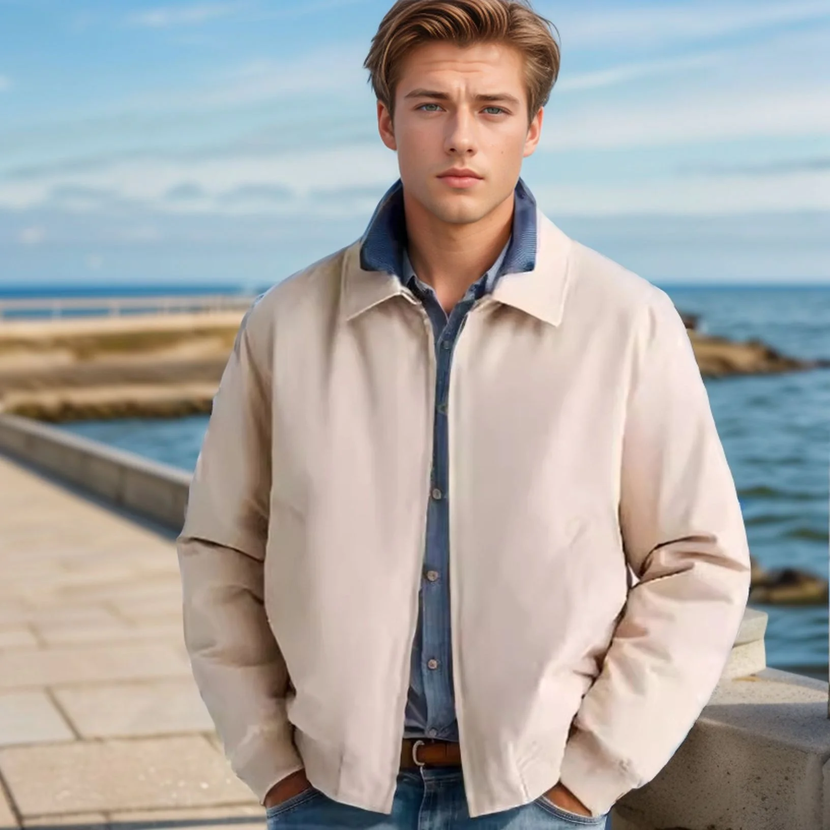 Herren modische Übergangsjacke im sportlichen Schnitt mit Reißverschluss und praktischen Taschen Heidi-Mode