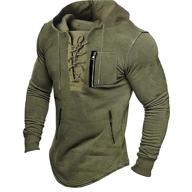 Herren modischer Kapuzenpullover mit einzigartigem Schnürdesign Heidi-Mode