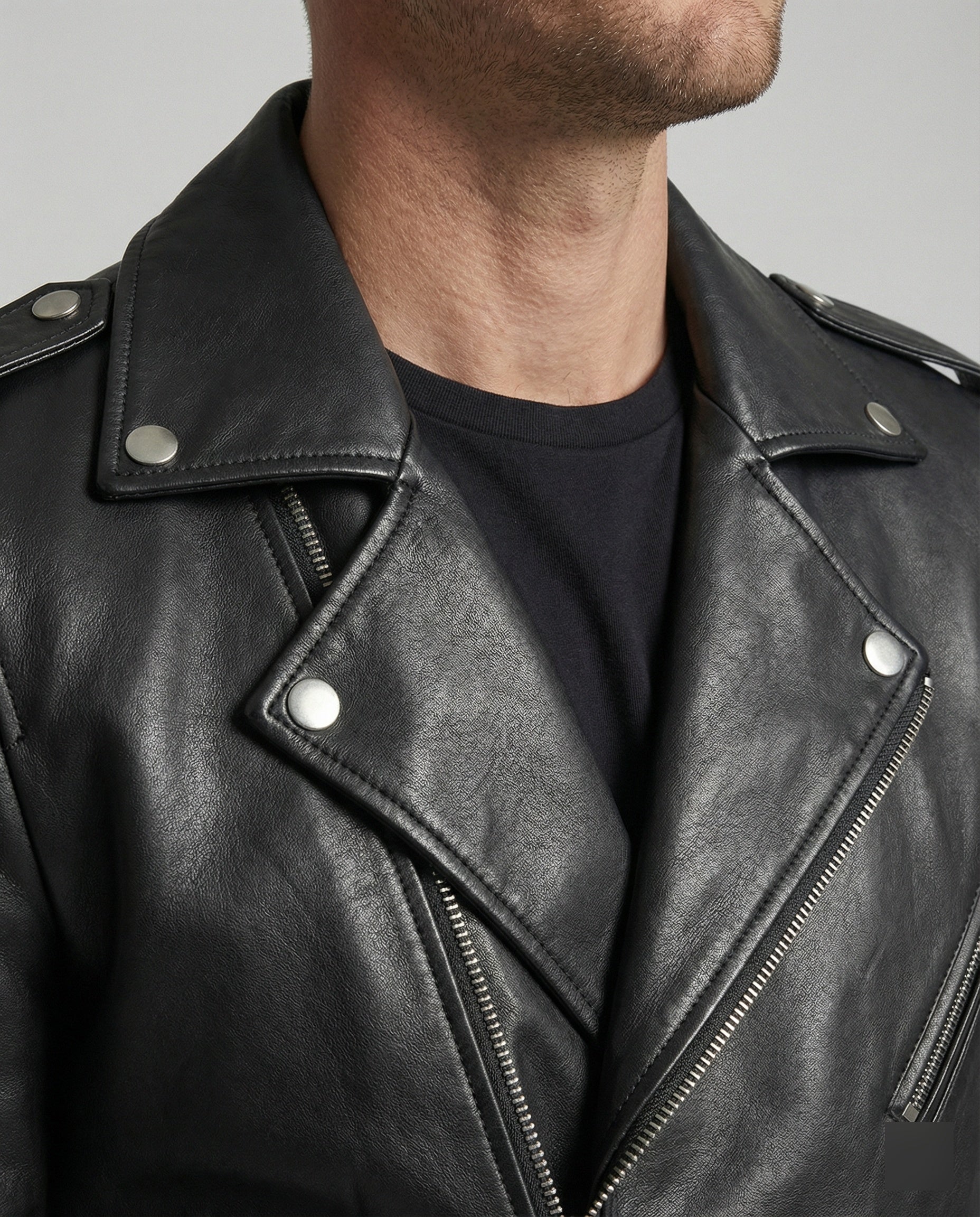 Herren Motorradjacke aus Leder mit asymmetrischem Zip Heidi Mode - Image 3