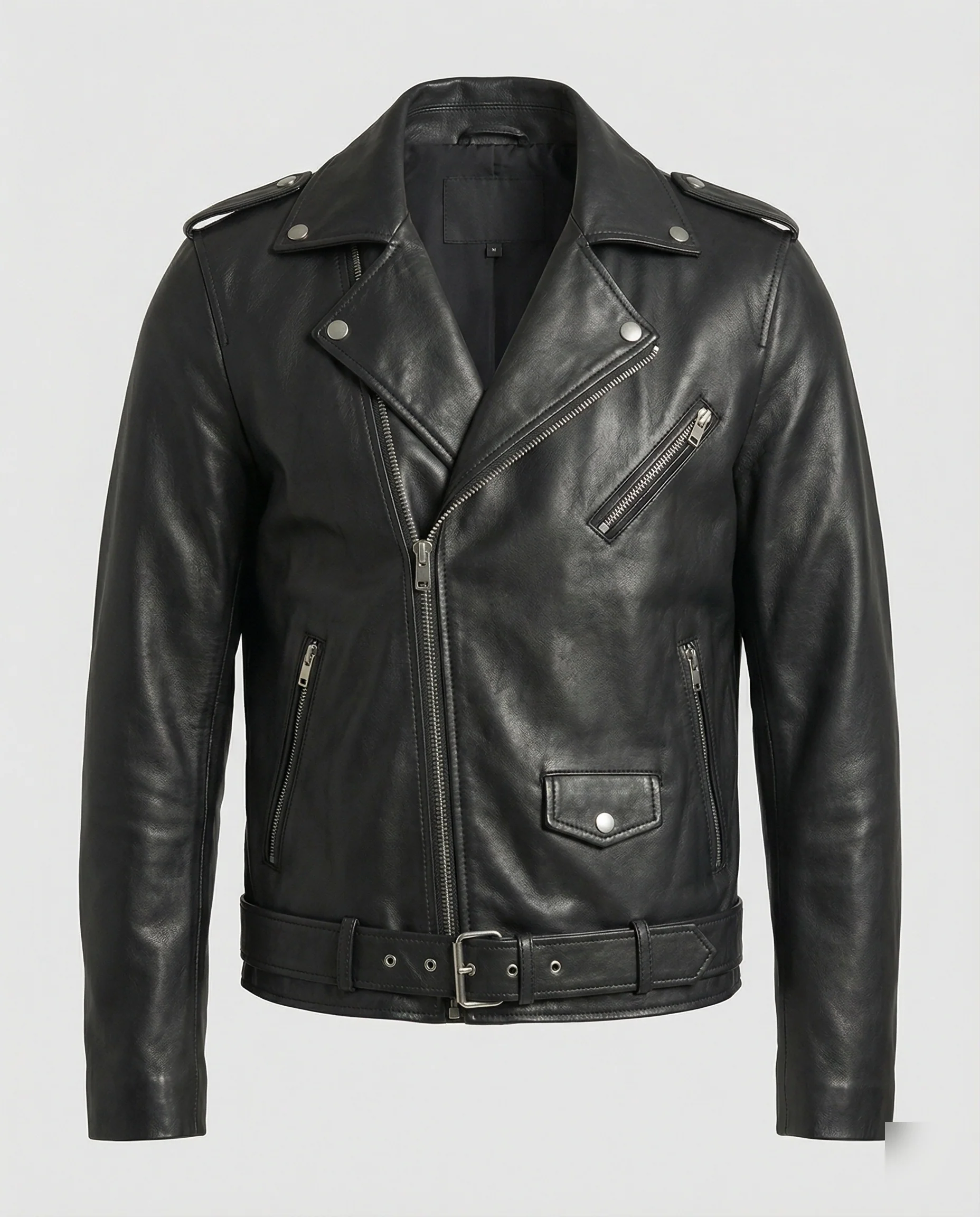 Herren Motorradjacke aus Leder mit asymmetrischem Zip Heidi Mode - Image 4