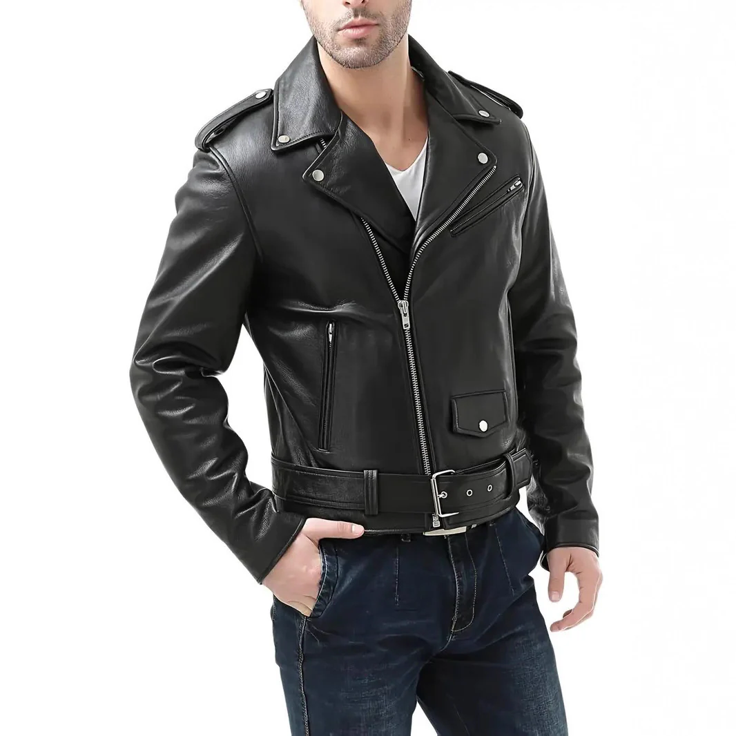 Herren Motorradjacke aus Leder mit asymmetrischem Zip Heidi Mode - Image 5