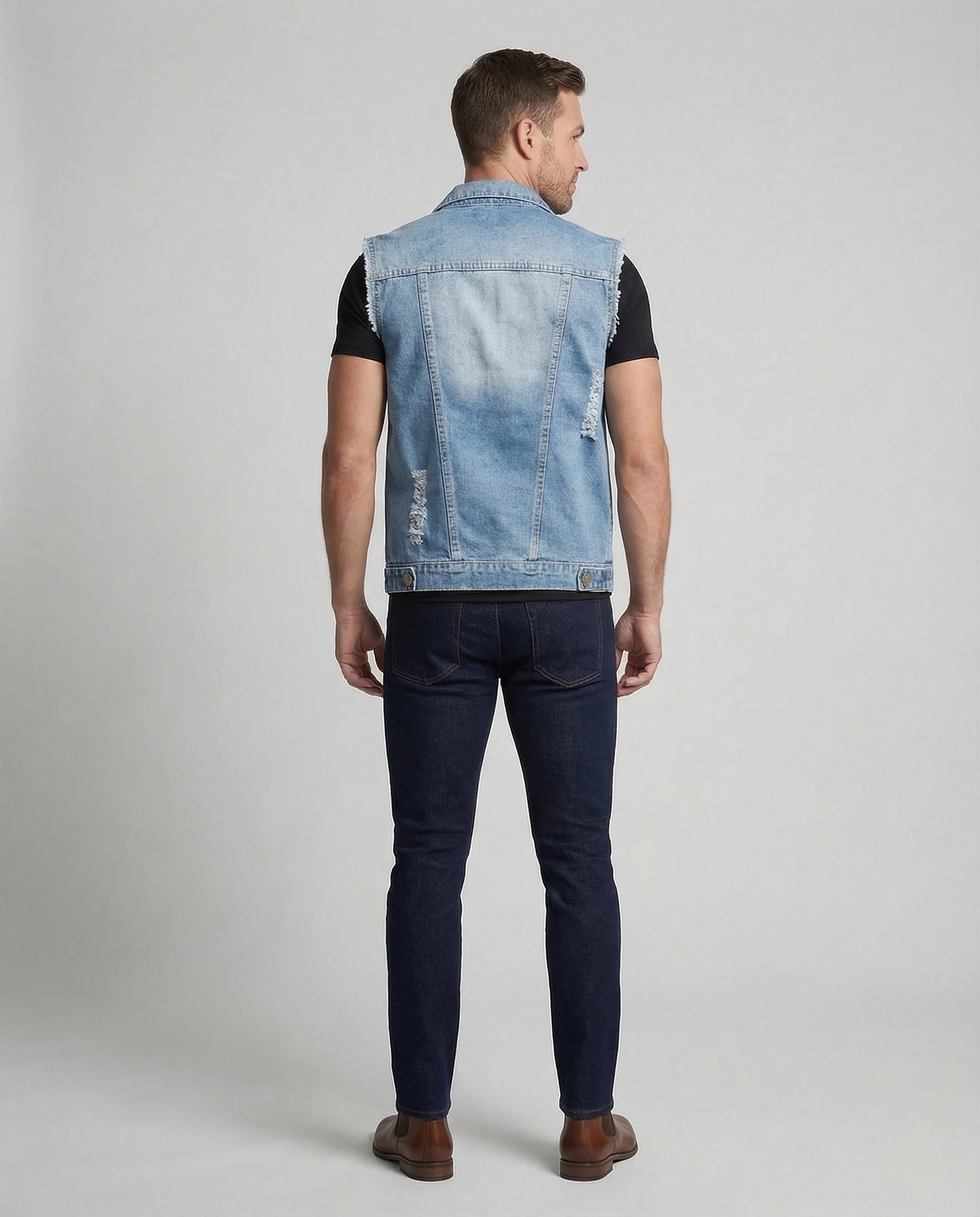 Herren Jeansweste ärmellos mit Used Look Denim Vest - Image 4