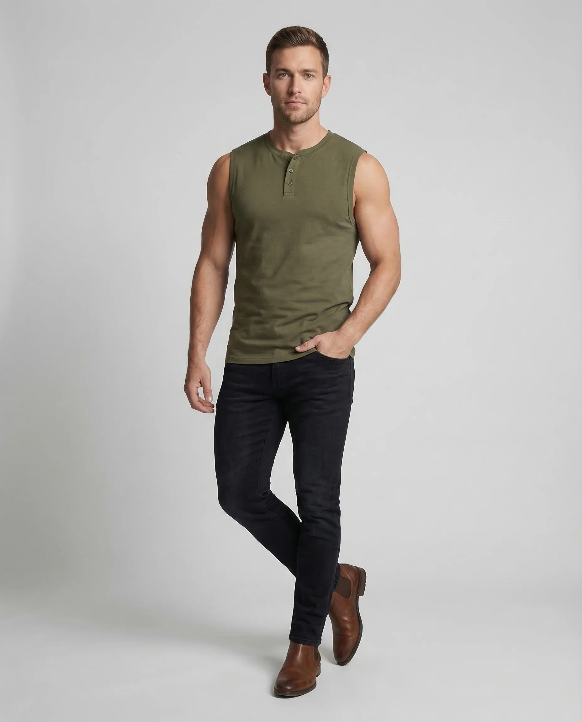 Herren Muskelshirt Knopfleiste