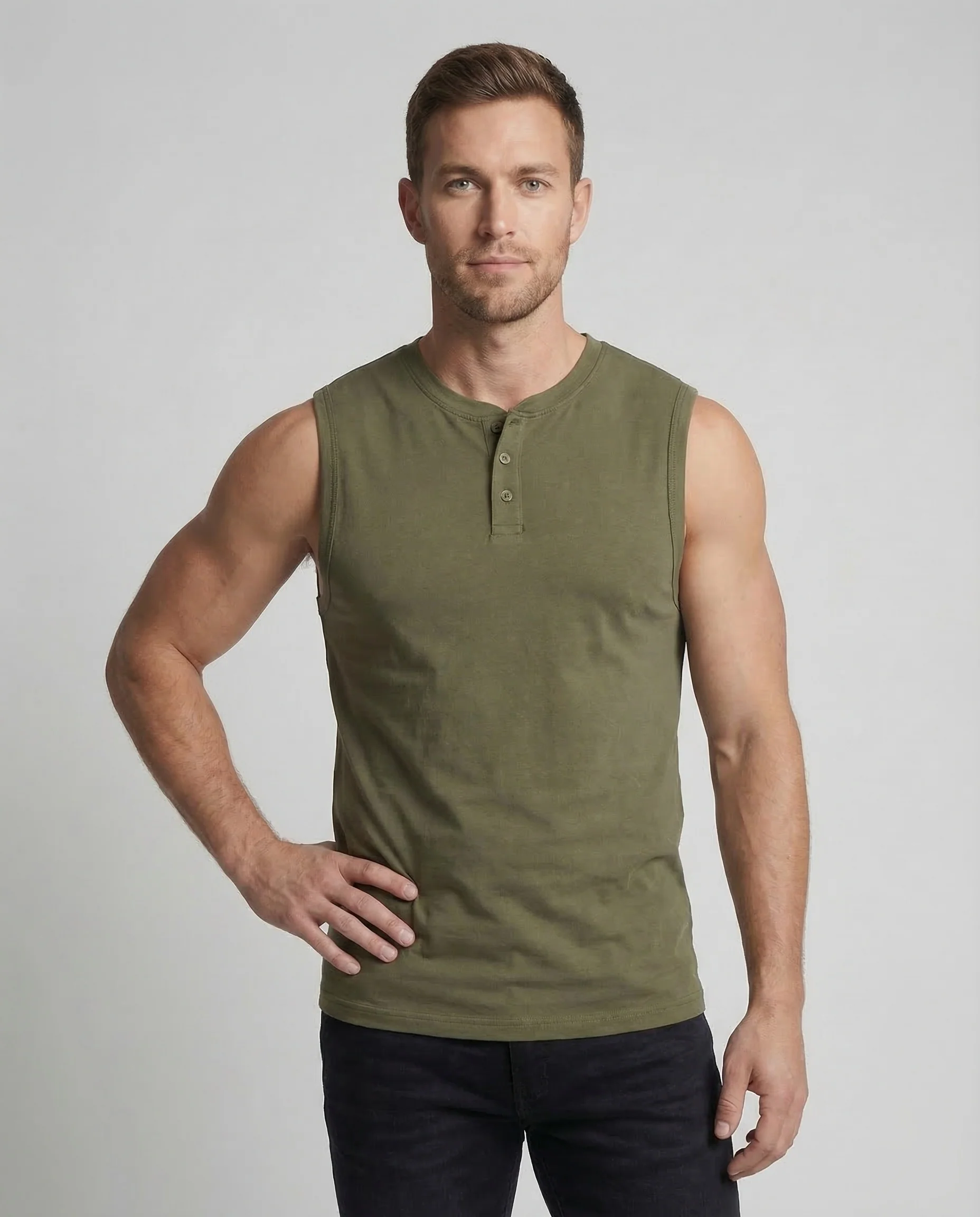 Herren Muskelshirt Knopfleiste - Image 2