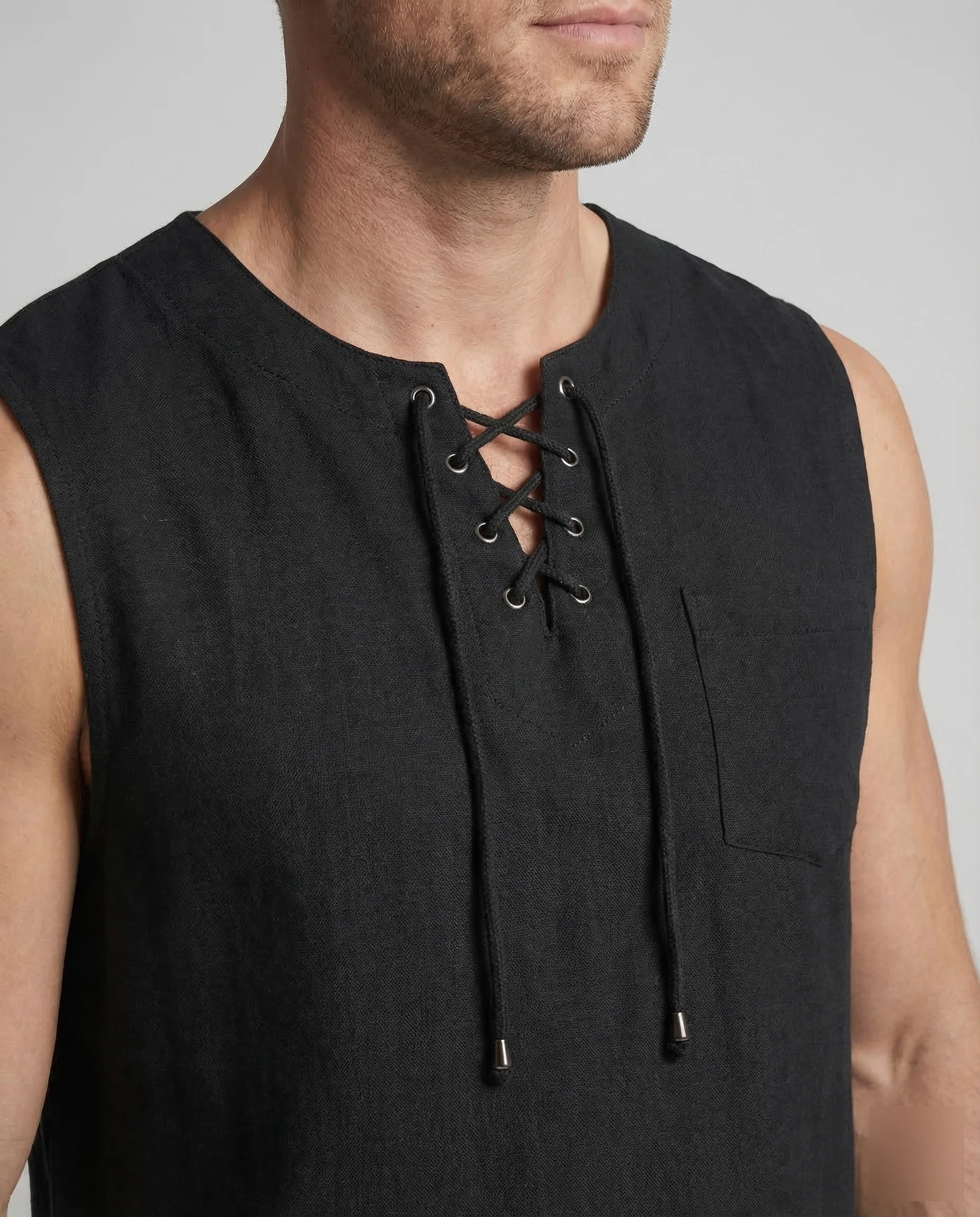 Herren Tanktop Leinen V Ausschnitt - Image 3