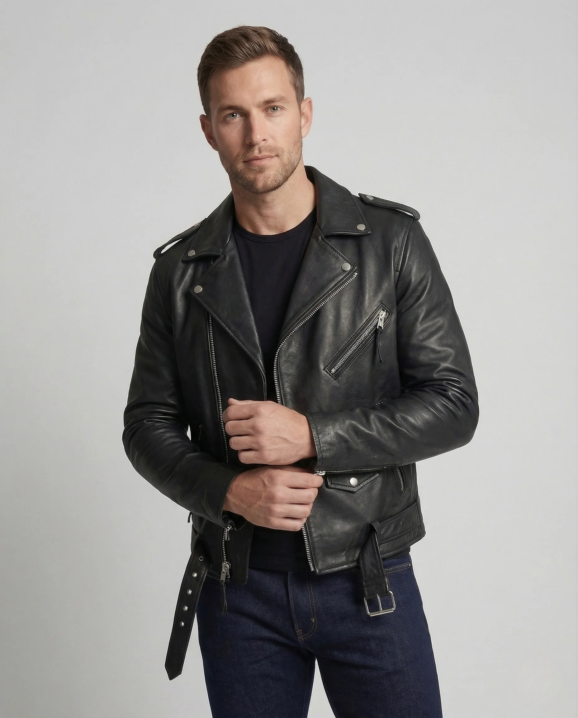 Herren Leder Motorradjacke Revers - Image 2