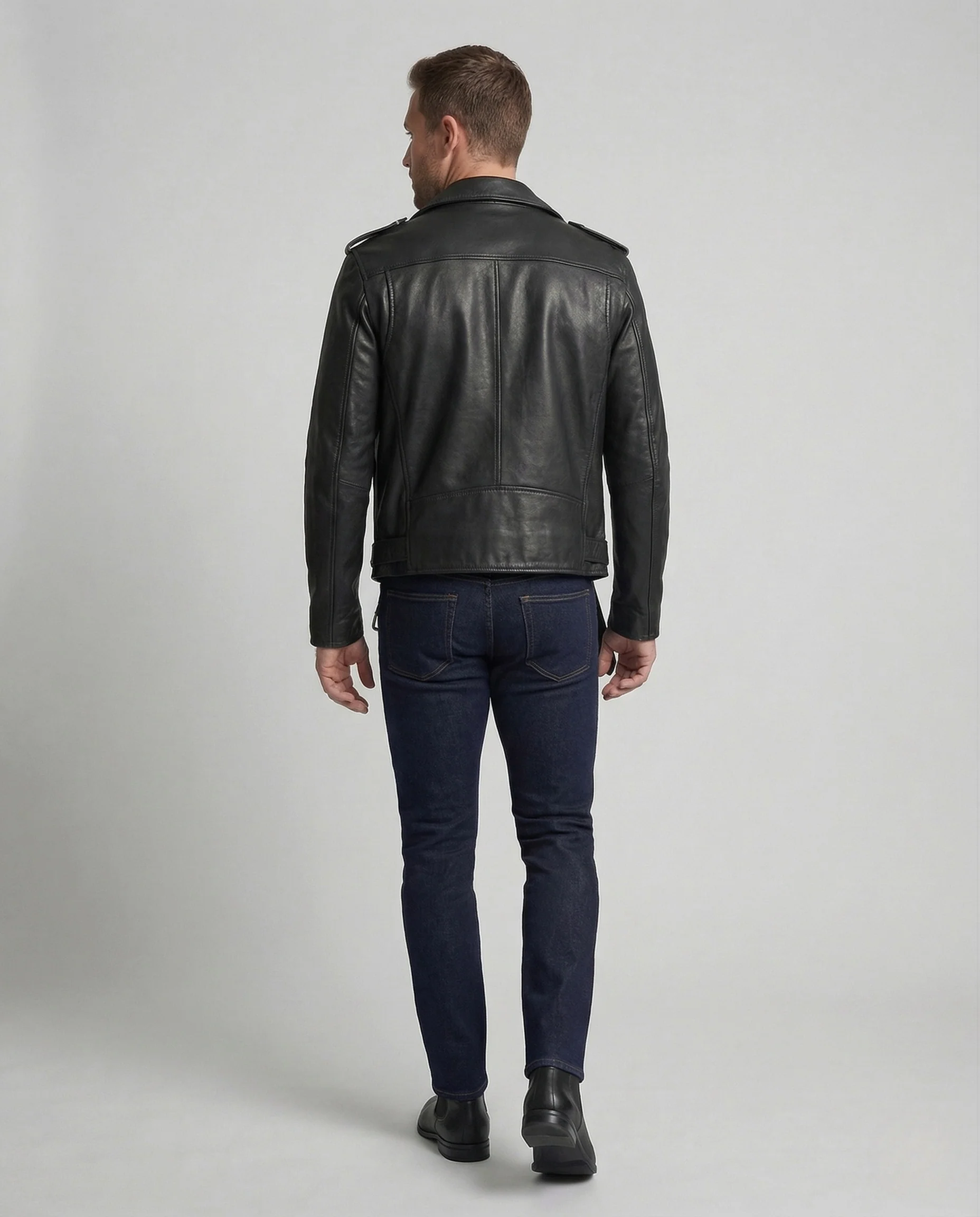 Herren Leder Motorradjacke Revers - Image 4
