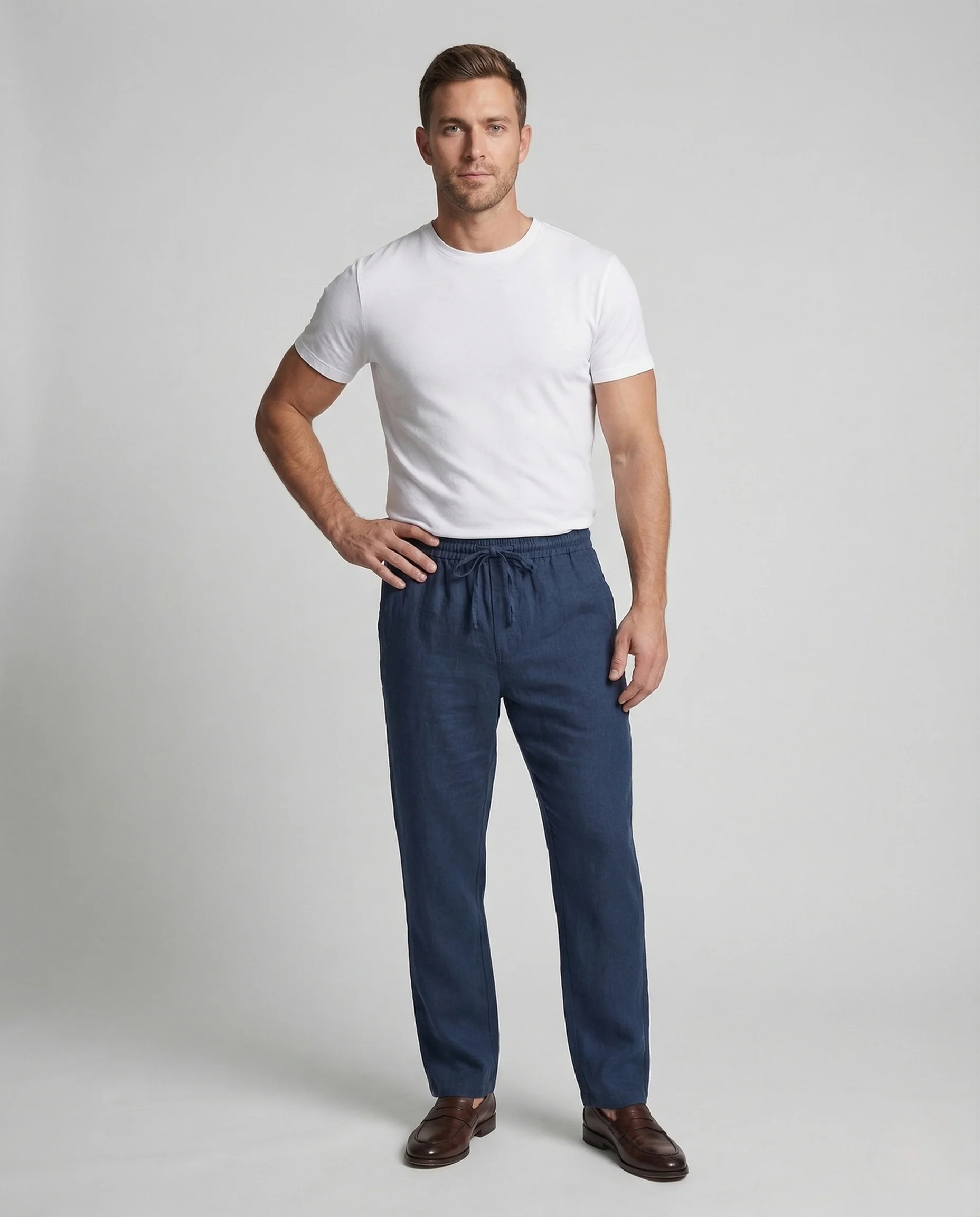 Herren Leinenhose weit mit Tunnelzug Sommer Hose