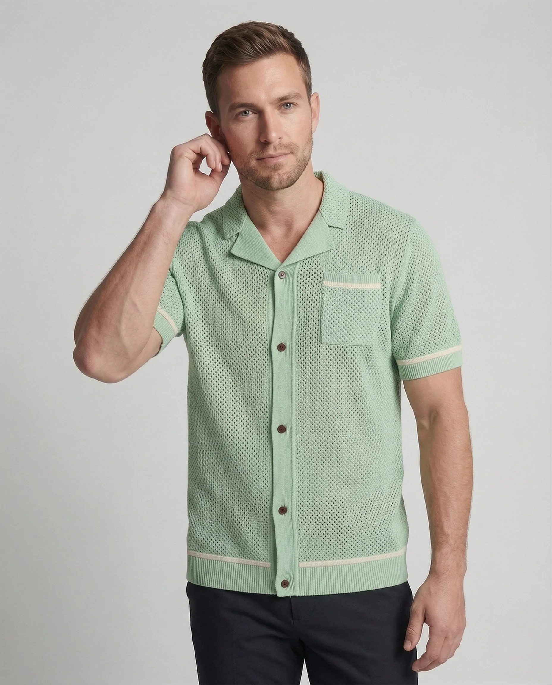 Herren Strick Cardigan atmungsaktiv mit Reverskragen - Image 2