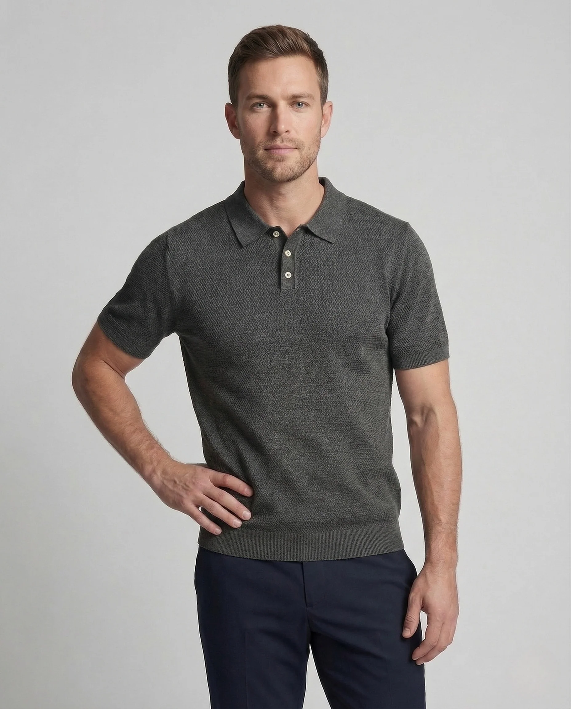 Herren Strick Polo Kurzarm mit Struktur - Image 2