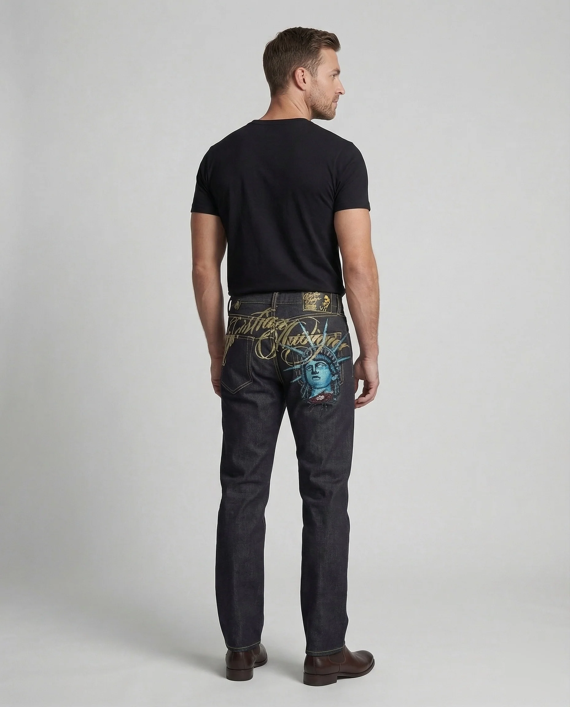Herren Jeans Stickerei Freiheitsstatue Gerade - Image 4