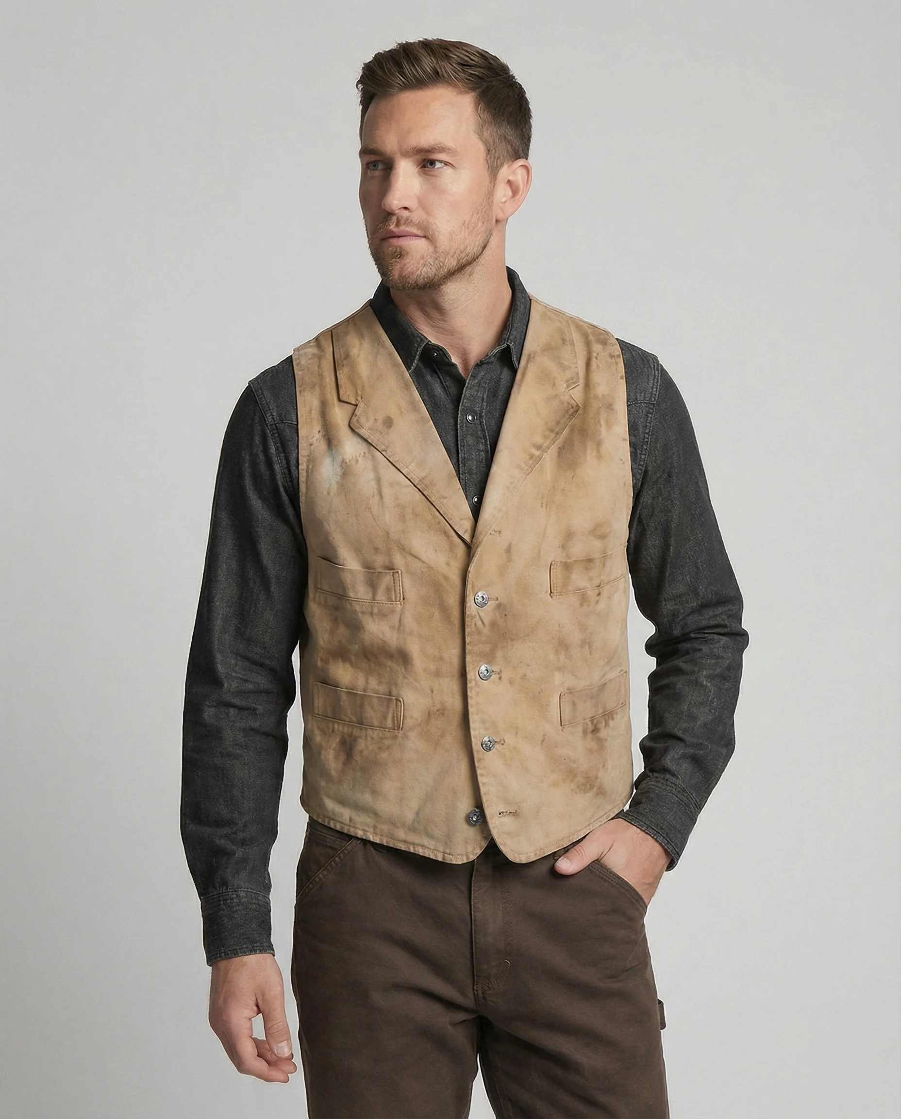 Herren Bikerjacke Lederweste - Image 5
