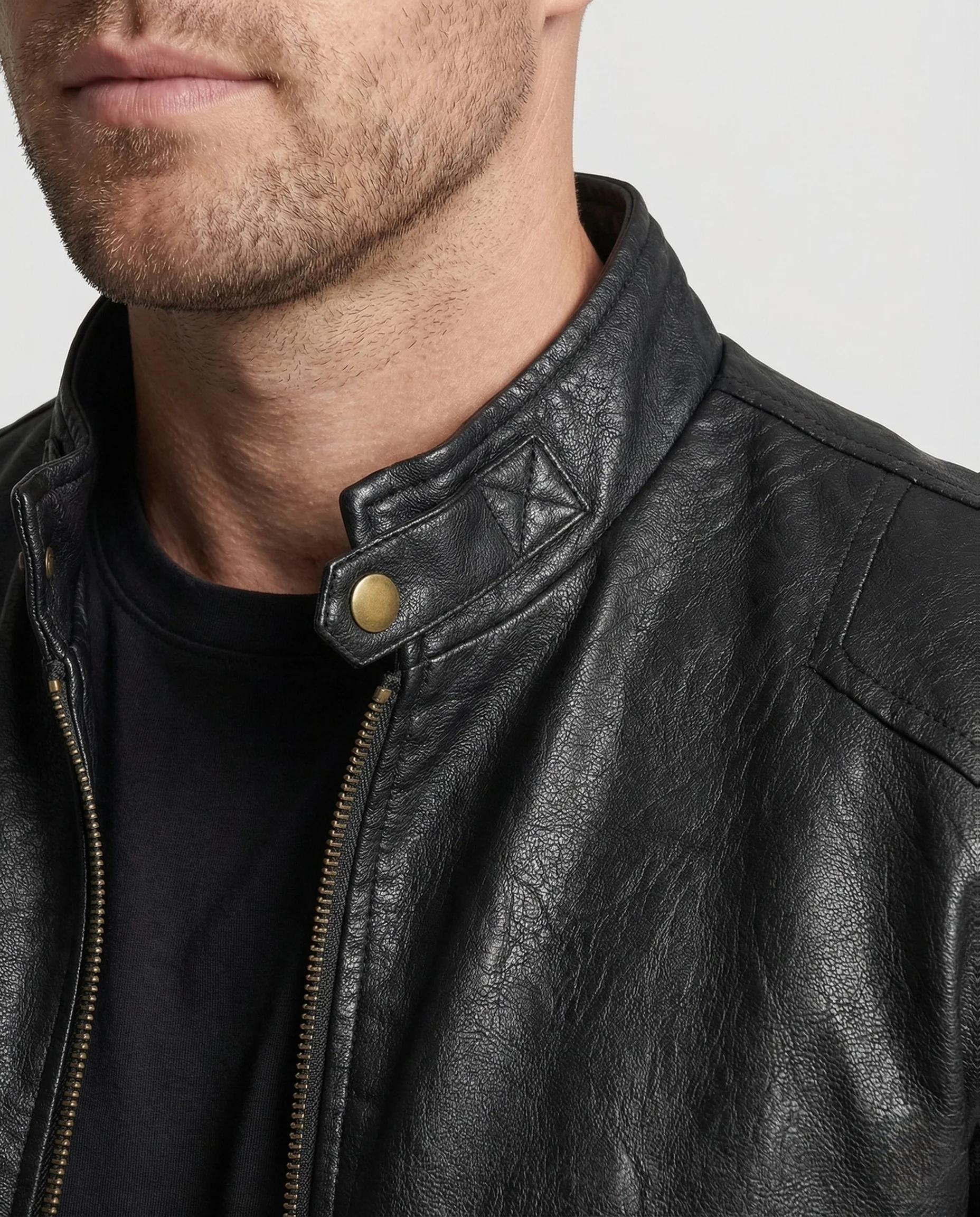 Herren Lederoptik Biker Blouson Stehkragen - Image 3