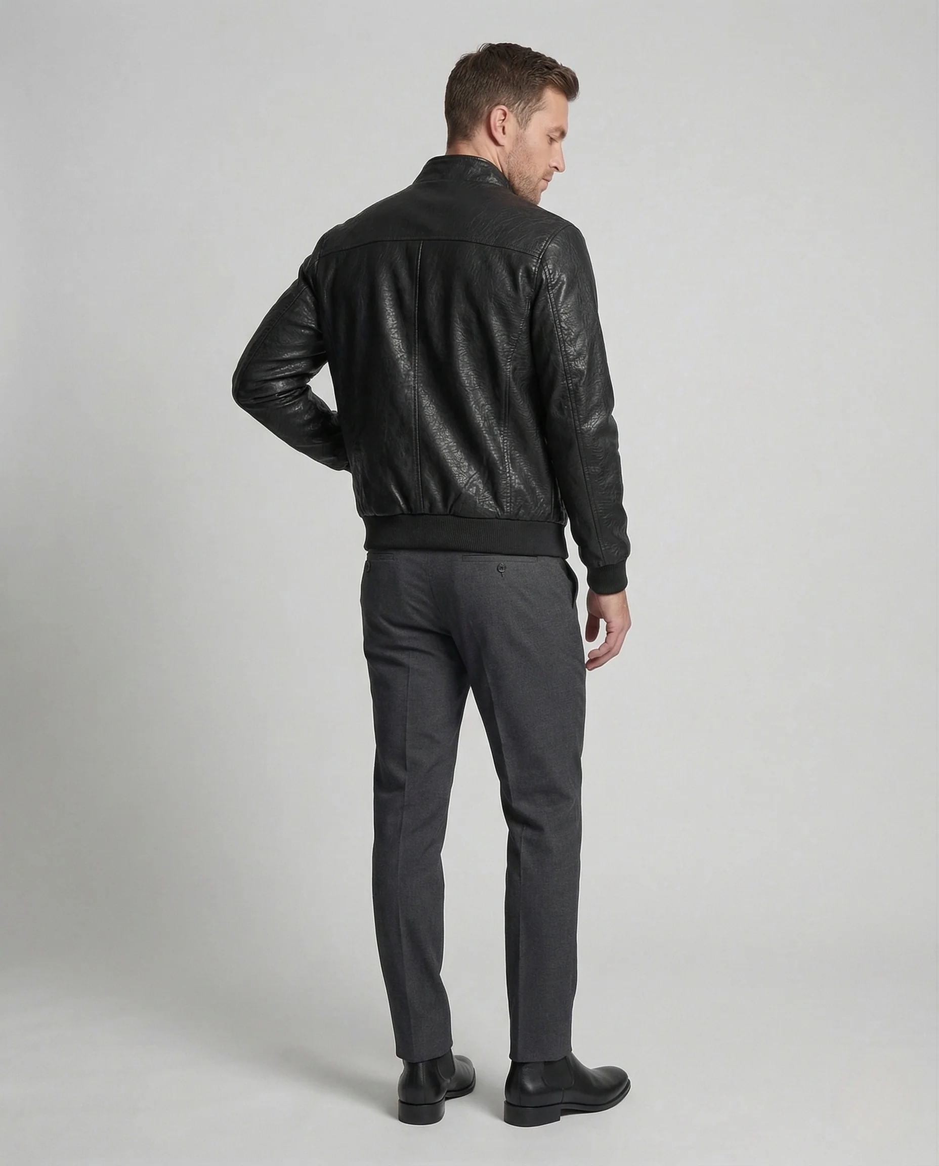 Herren Lederoptik Biker Blouson Stehkragen - Image 4