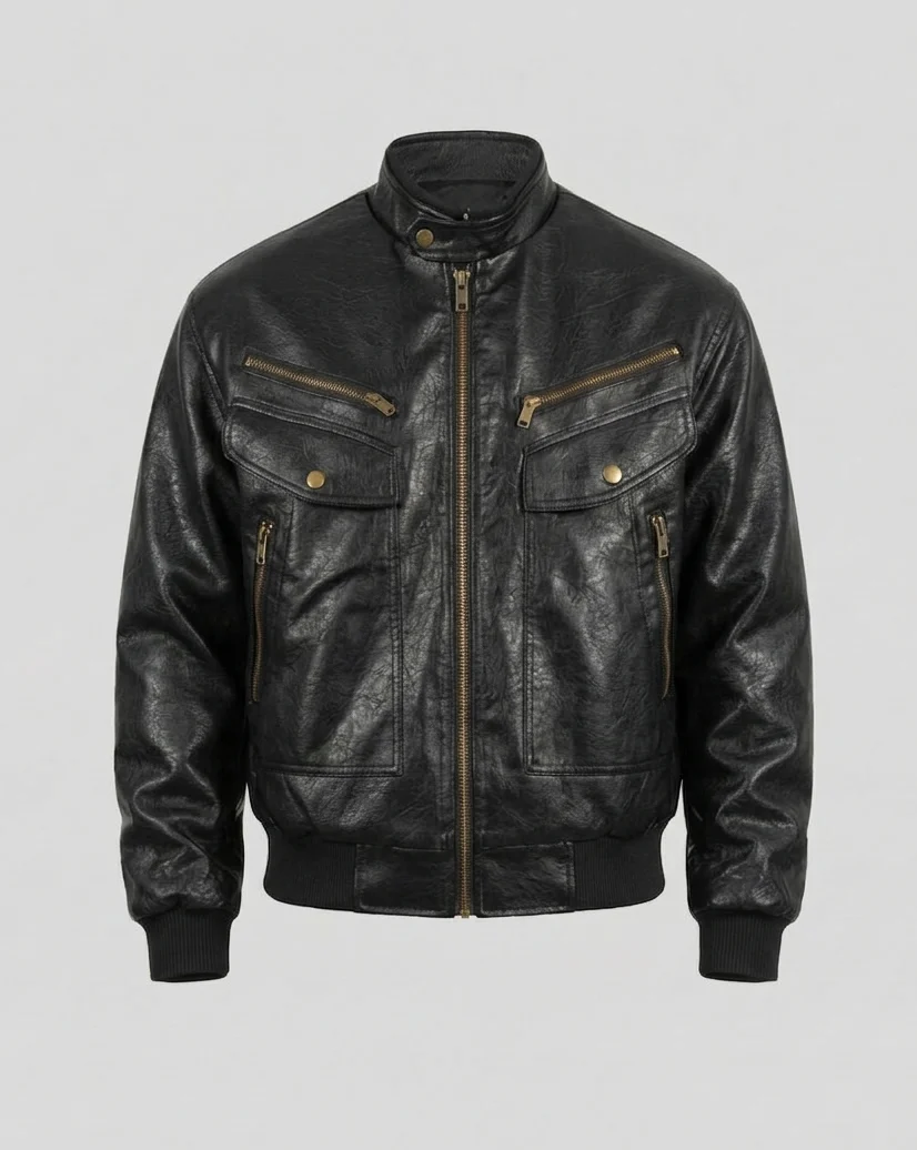 Herren Lederoptik Biker Blouson Stehkragen - Image 5