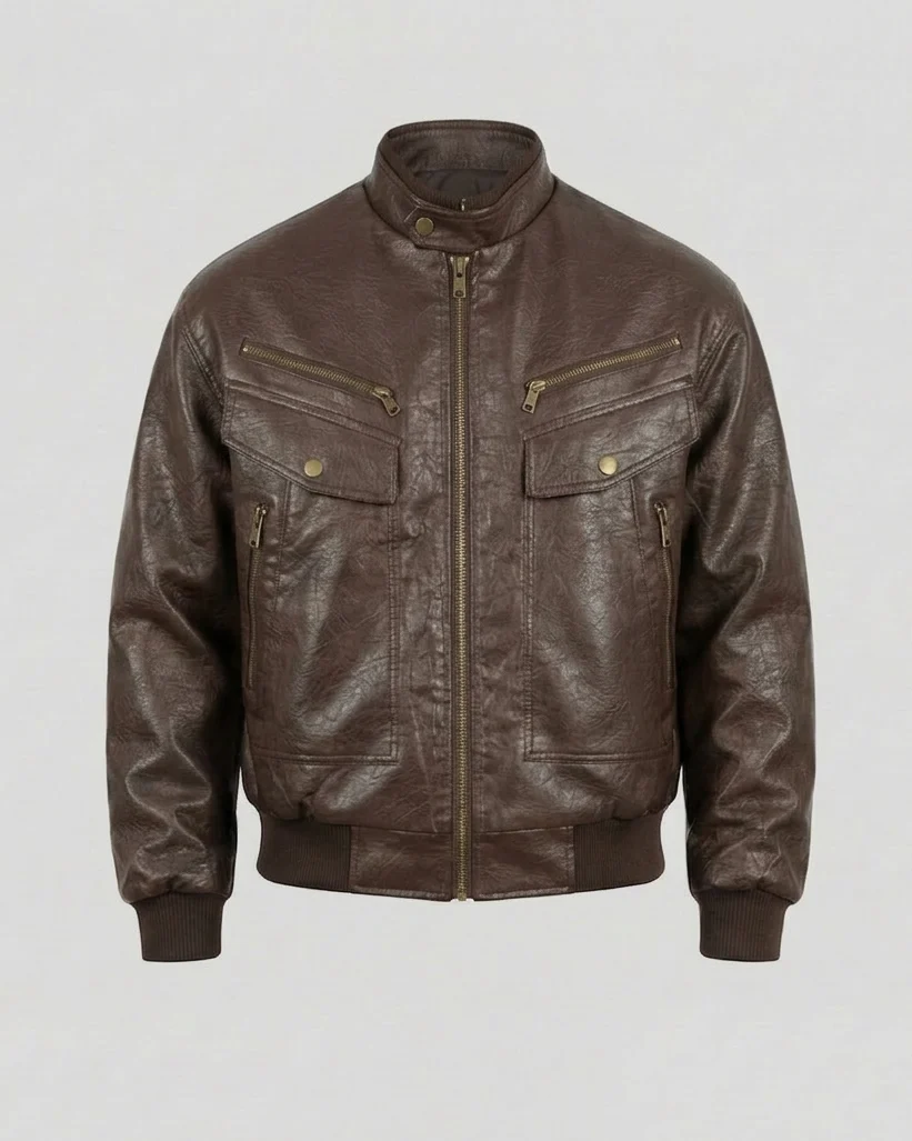 Herren Lederoptik Biker Blouson Stehkragen - Image 6
