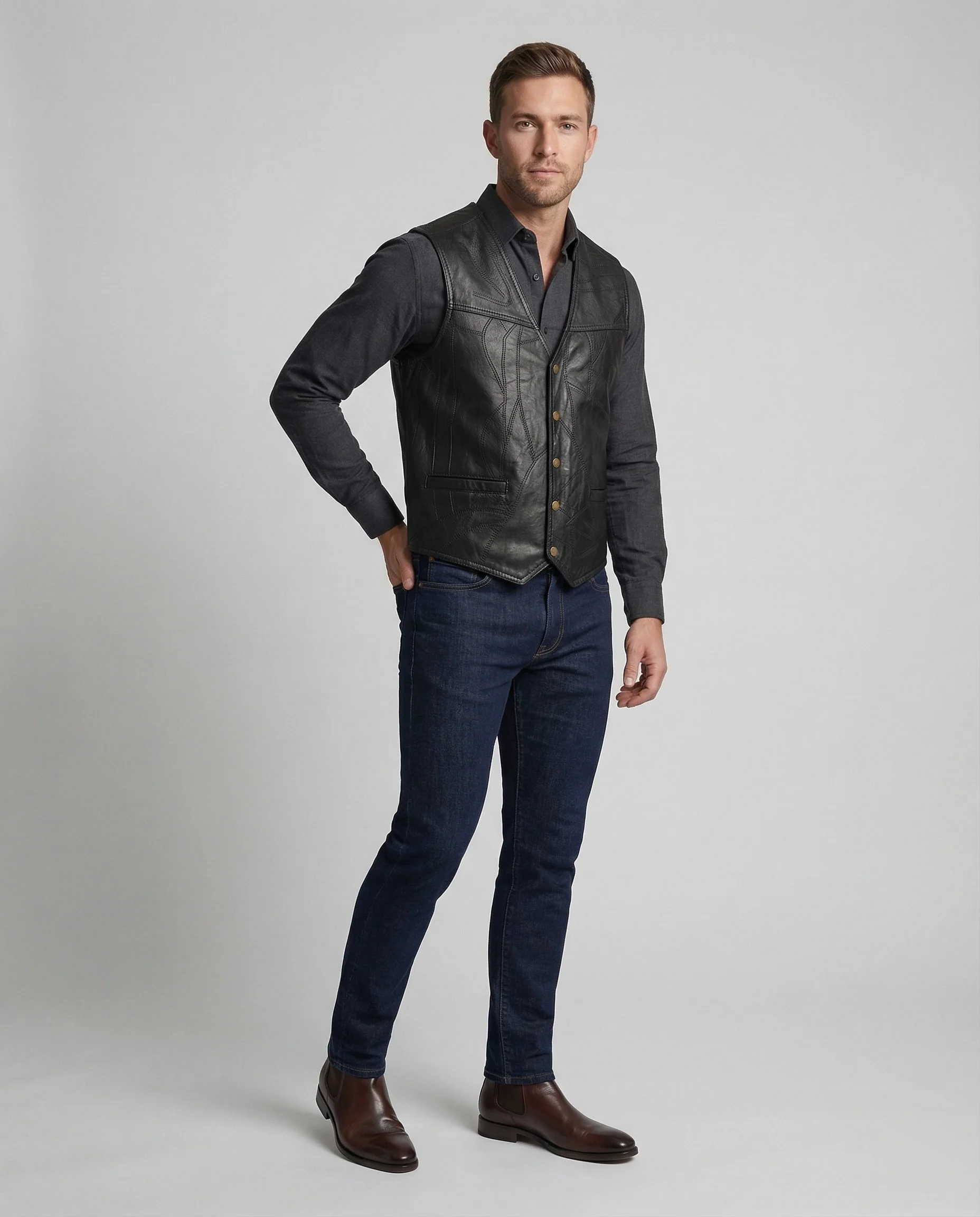 Herren Biker Lederweste - Image 3
