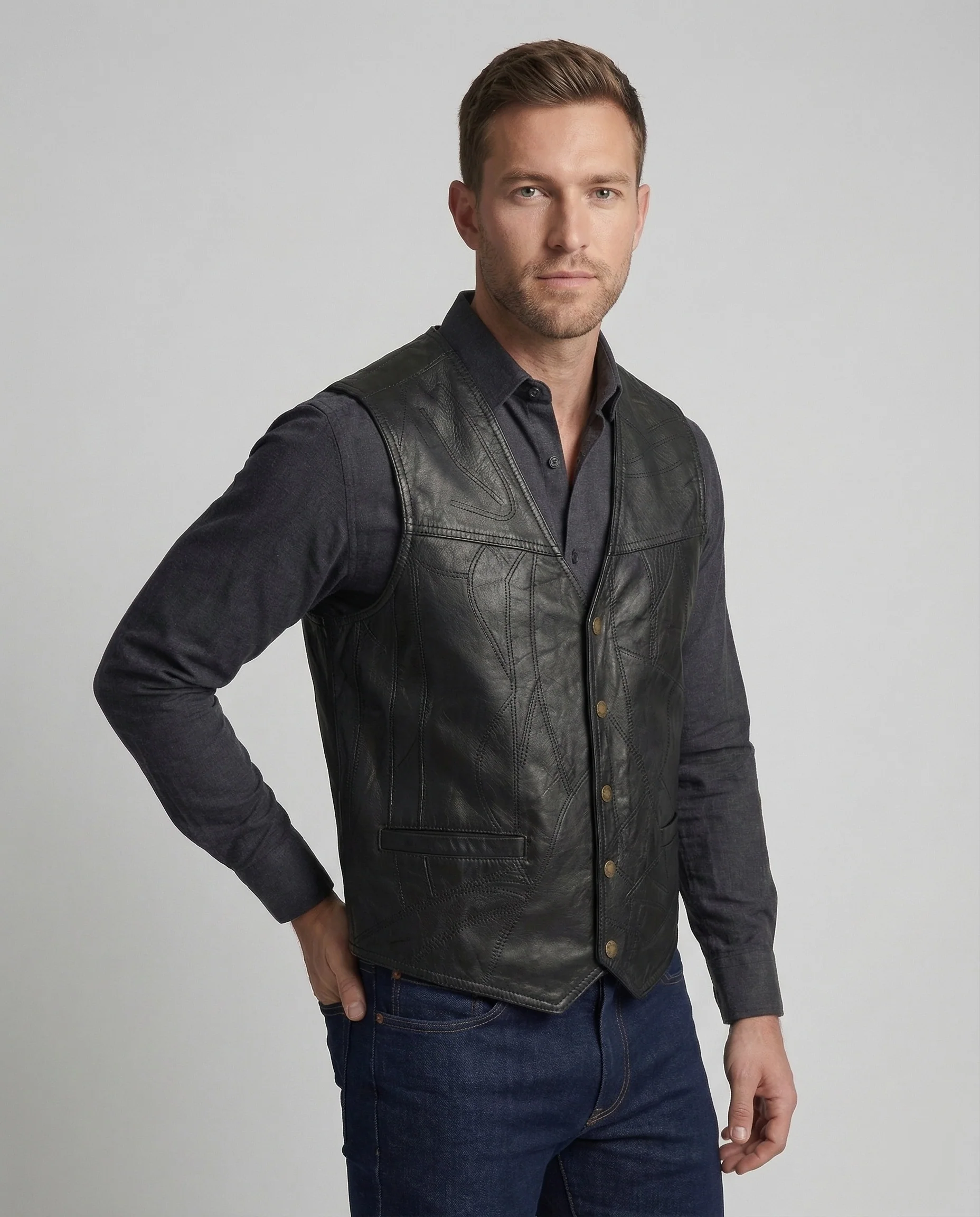 Herren Biker Lederweste - Image 7
