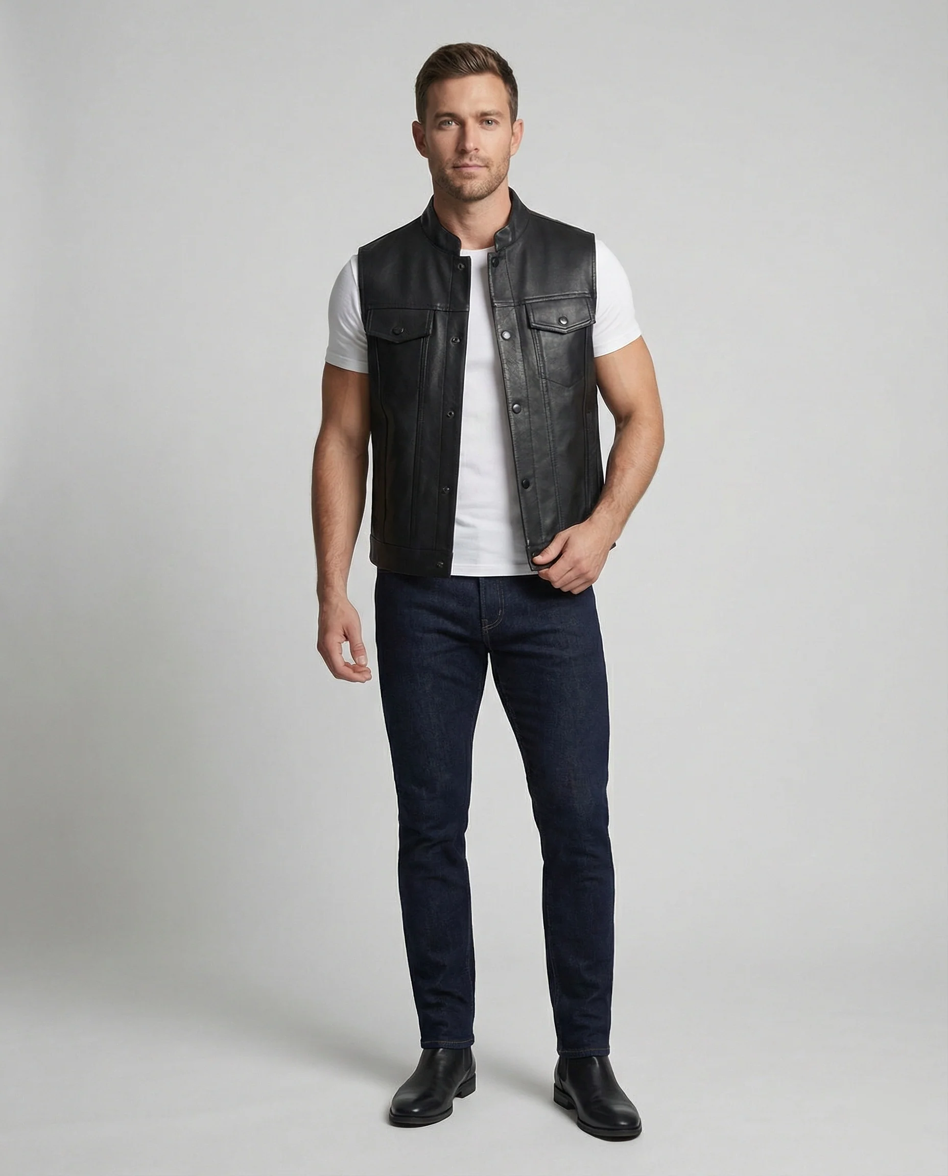 Bikerjacke Herren Leder mit Fell