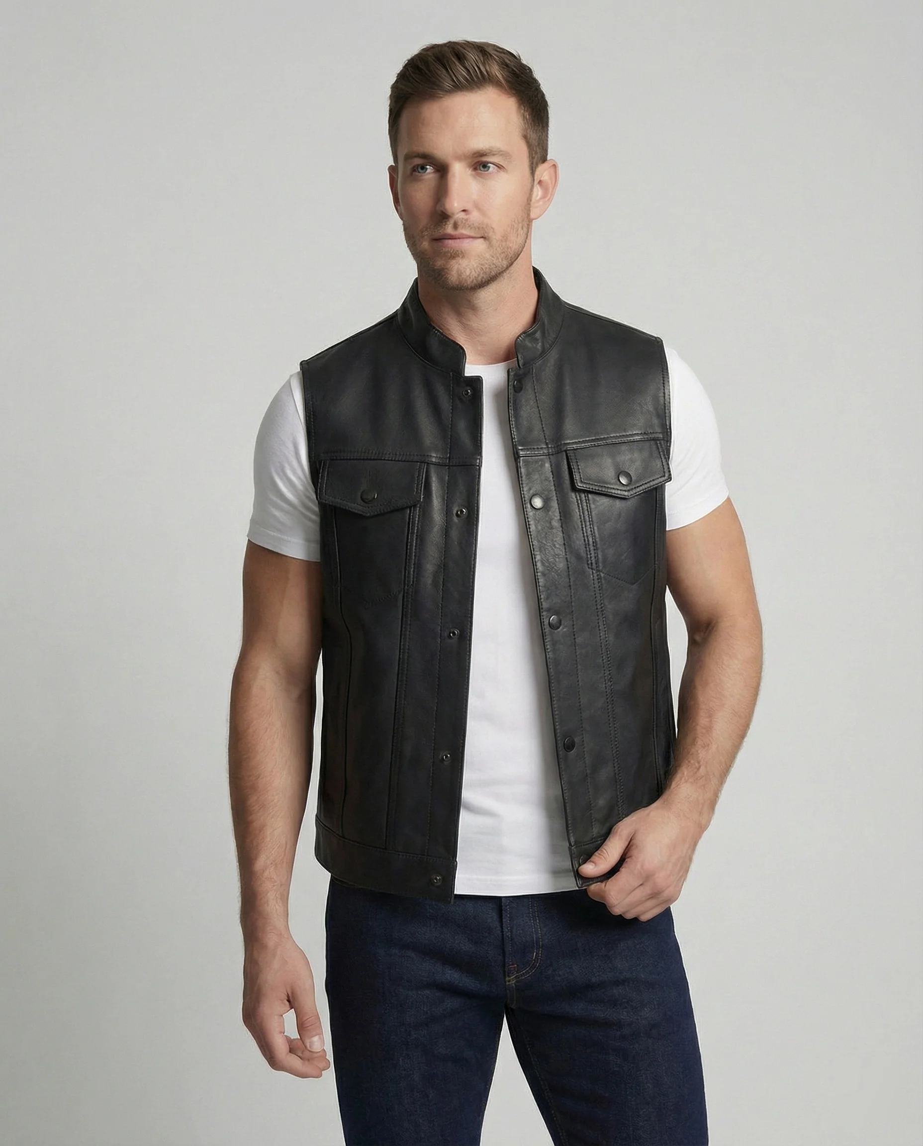 Bikerjacke Herren Leder mit Fell - Image 2