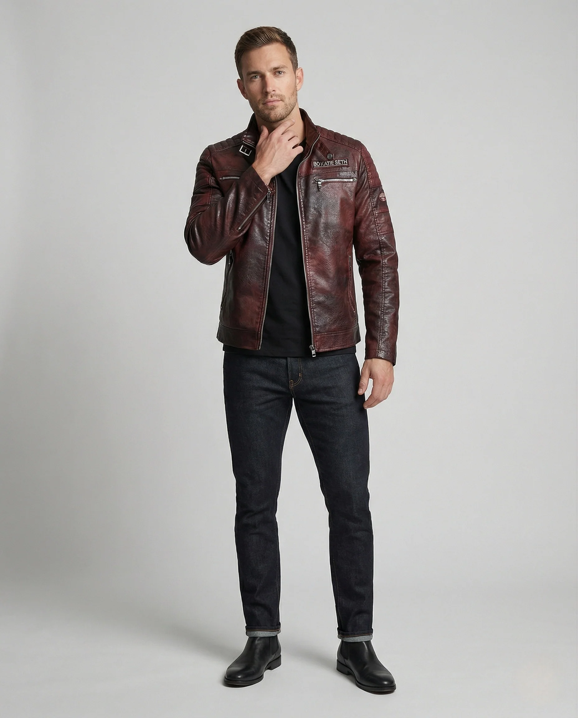 Freizeitkleidung Herren Bikerjacke Kunstleder
