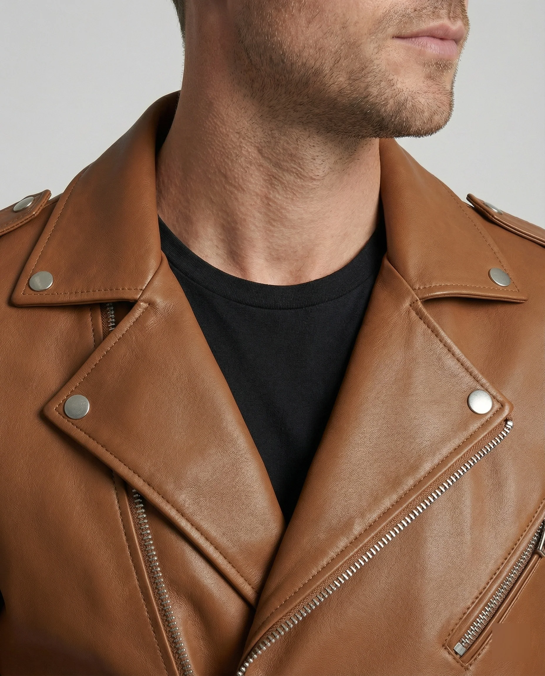 Herren Bikerjacke Kunstleder tailliert - Image 10