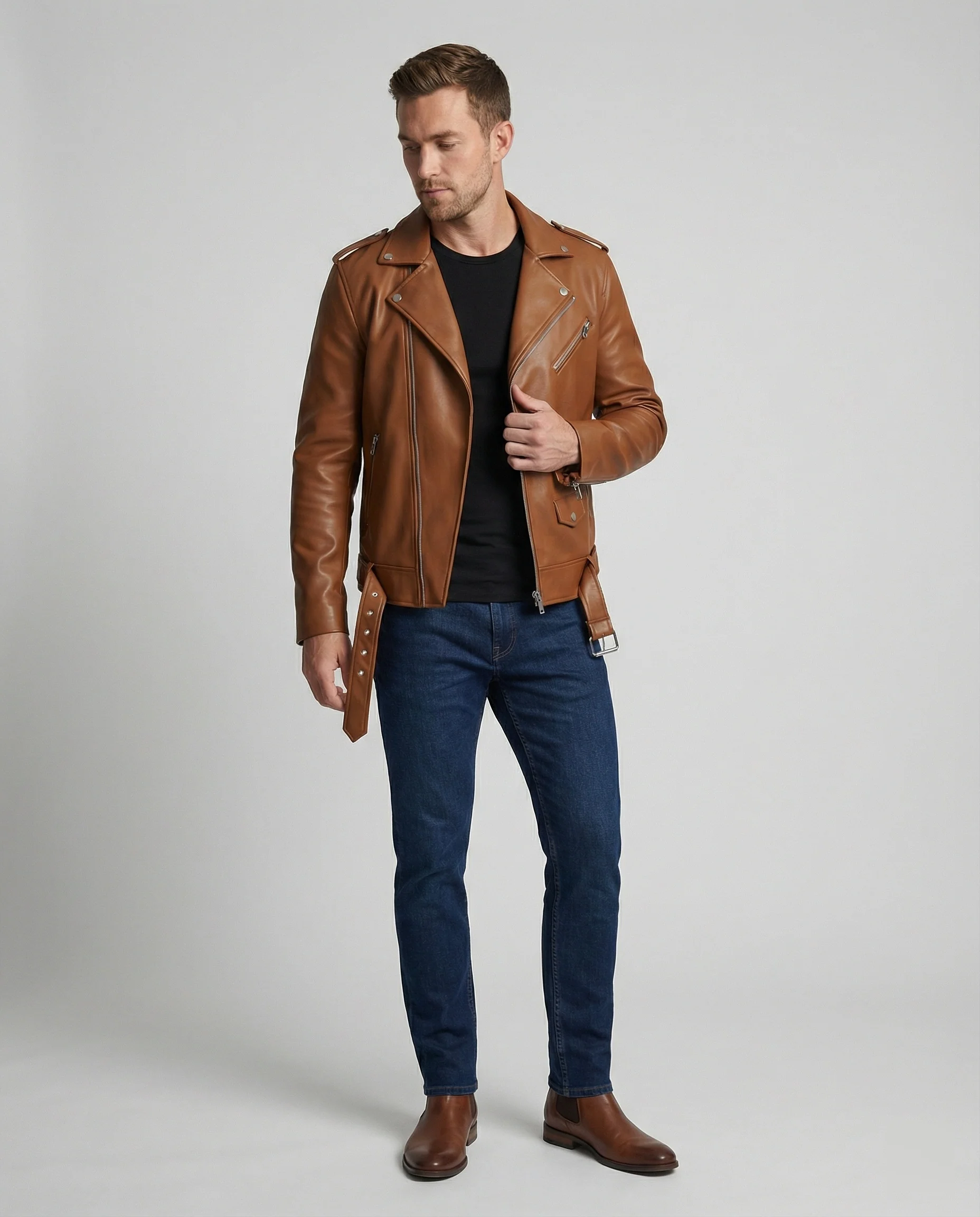 Herren Bikerjacke Kunstleder tailliert - Image 9