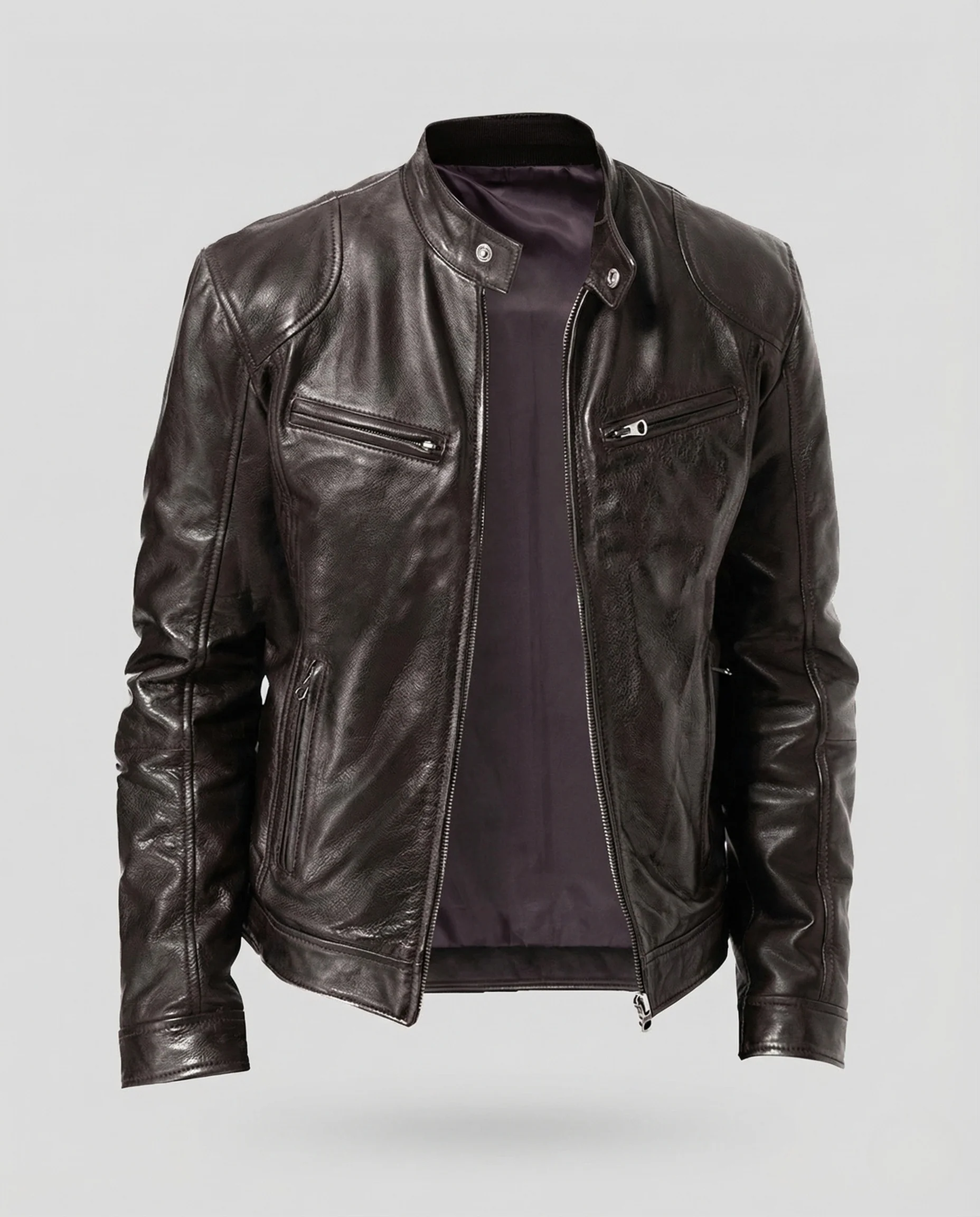Herren Leder Bikerjacke Kalbsleder - Image 5