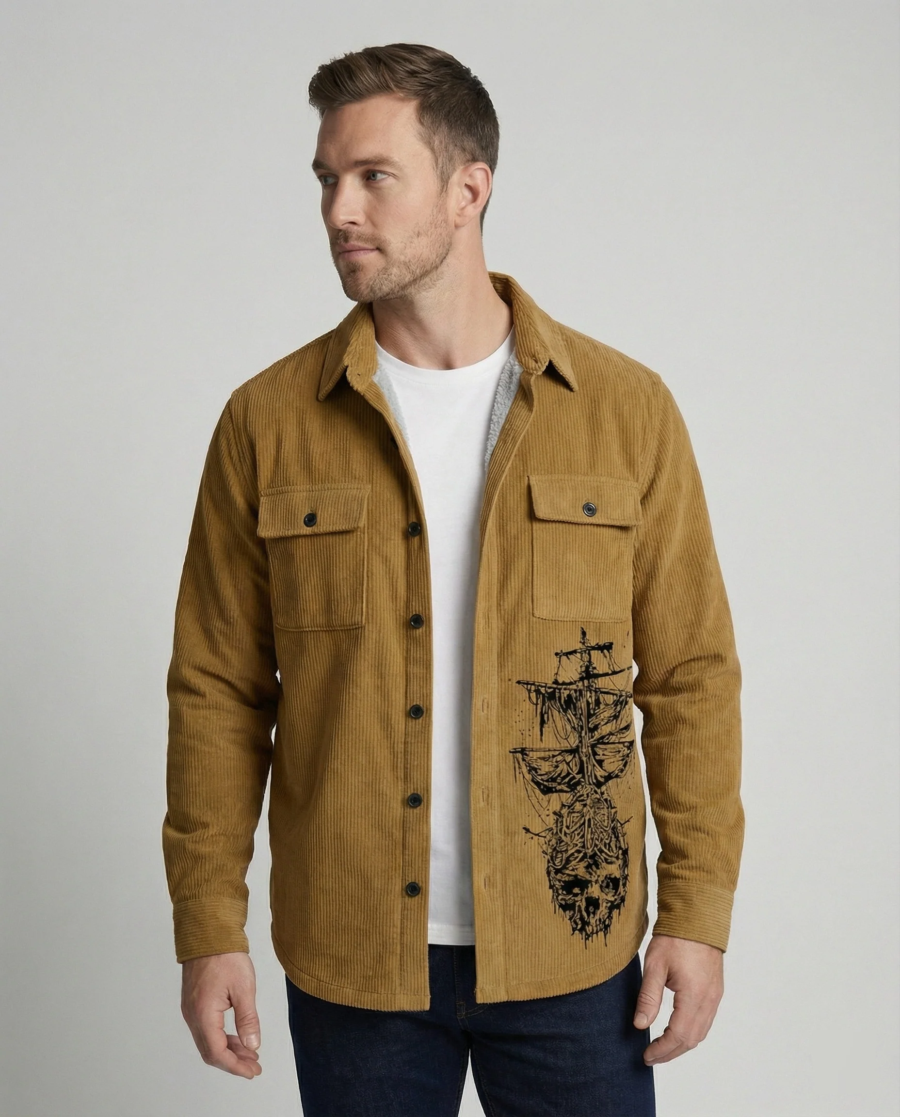 Herren Langarmhemd Cord Freizeit - Image 10