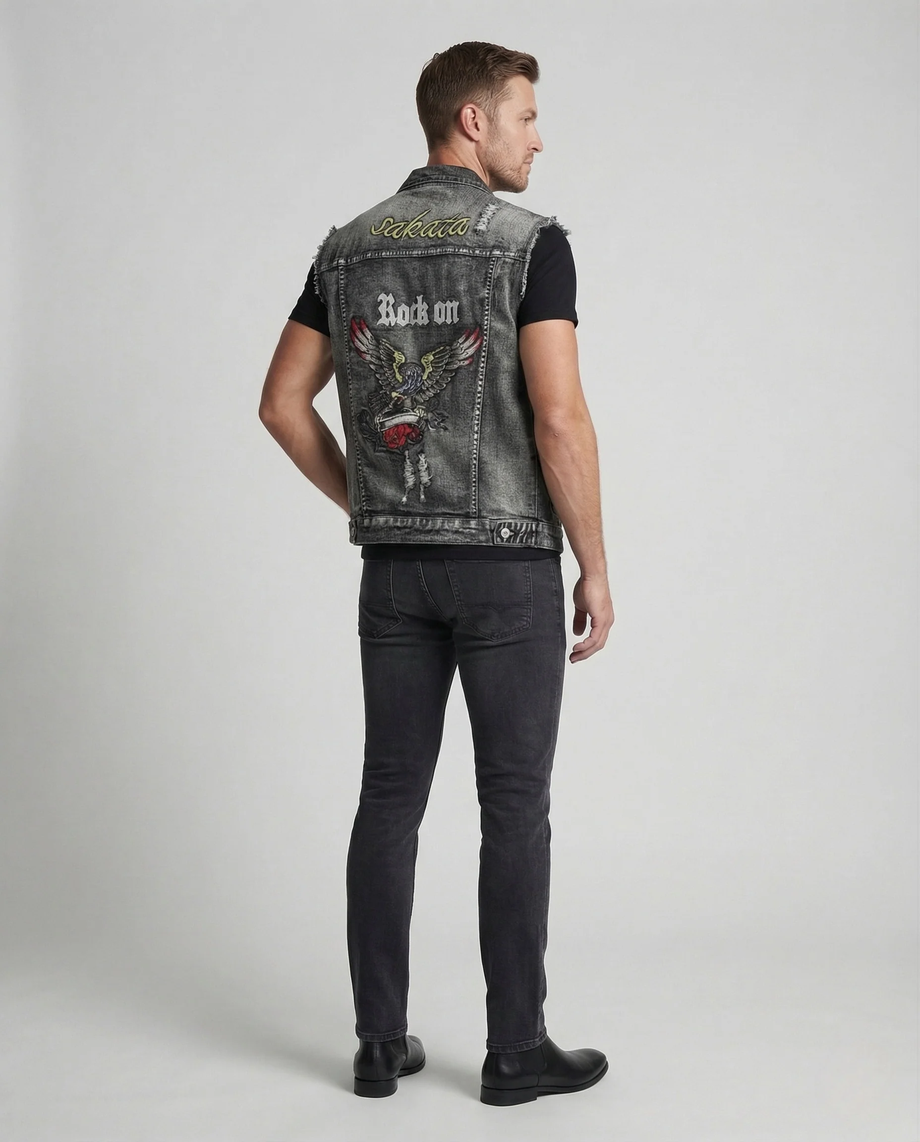 Herren Denim Bikerweste mit Stickerei - Image 4