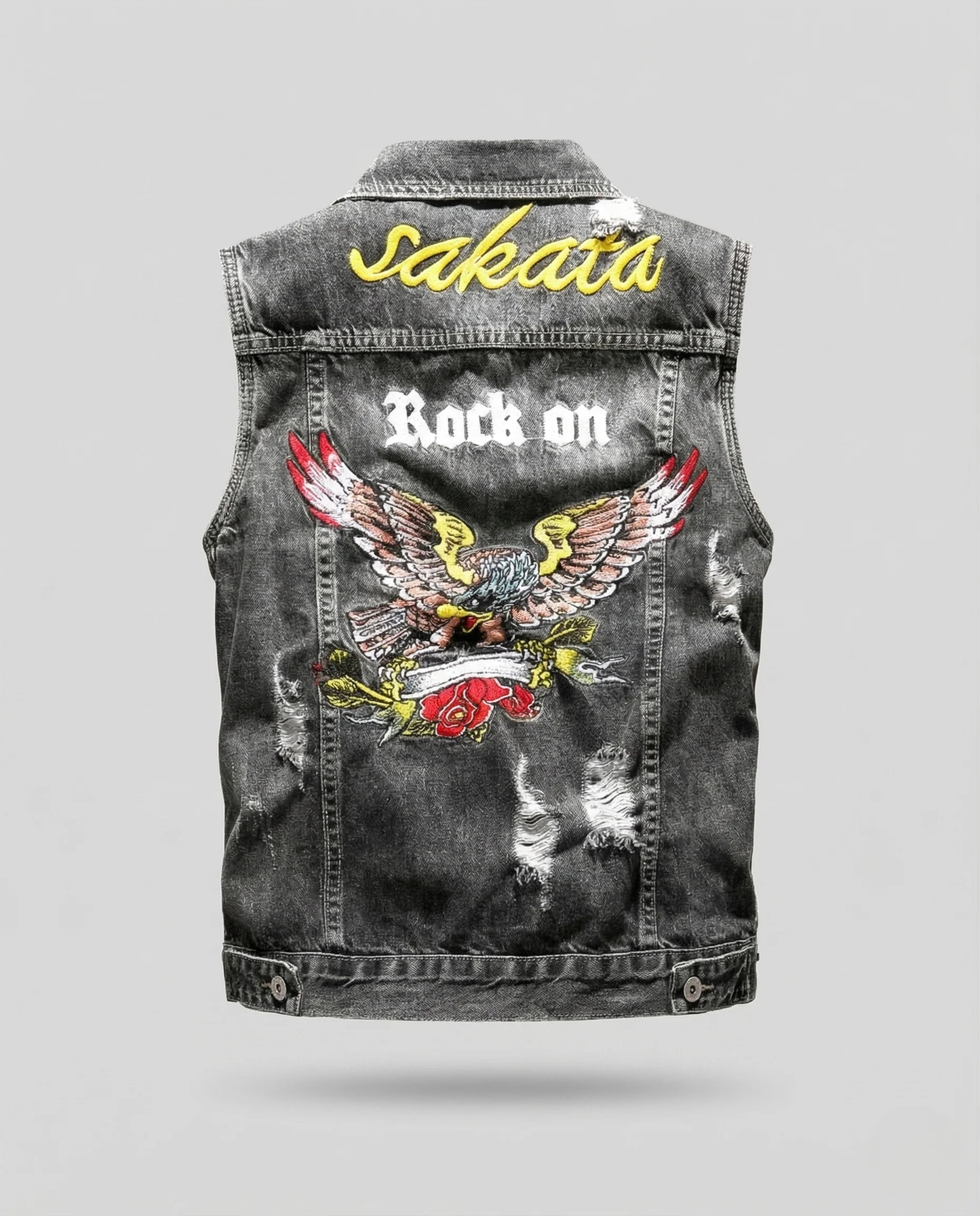 Herren Denim Bikerweste mit Stickerei - Image 5