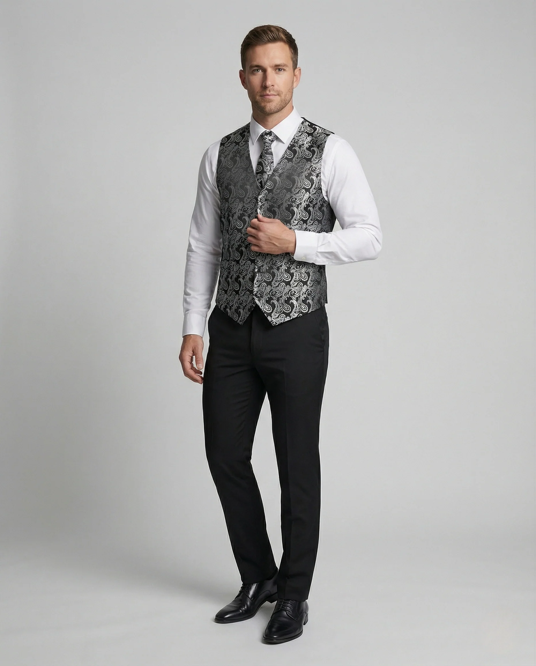 Herren Paisley-Jacquard-Weste mit V-Ausschnitt