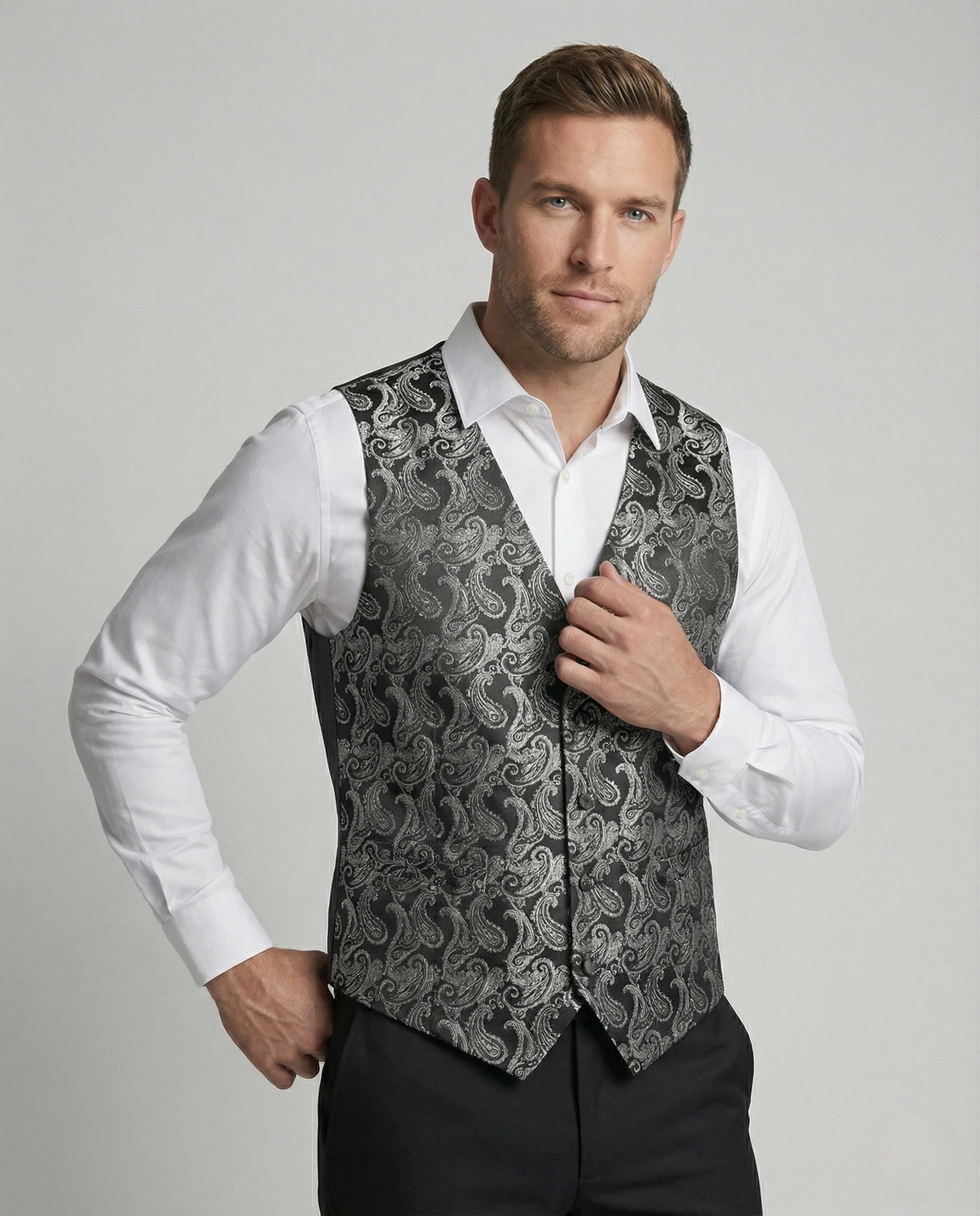 Herren Paisley-Jacquard-Weste mit V-Ausschnitt - Image 2