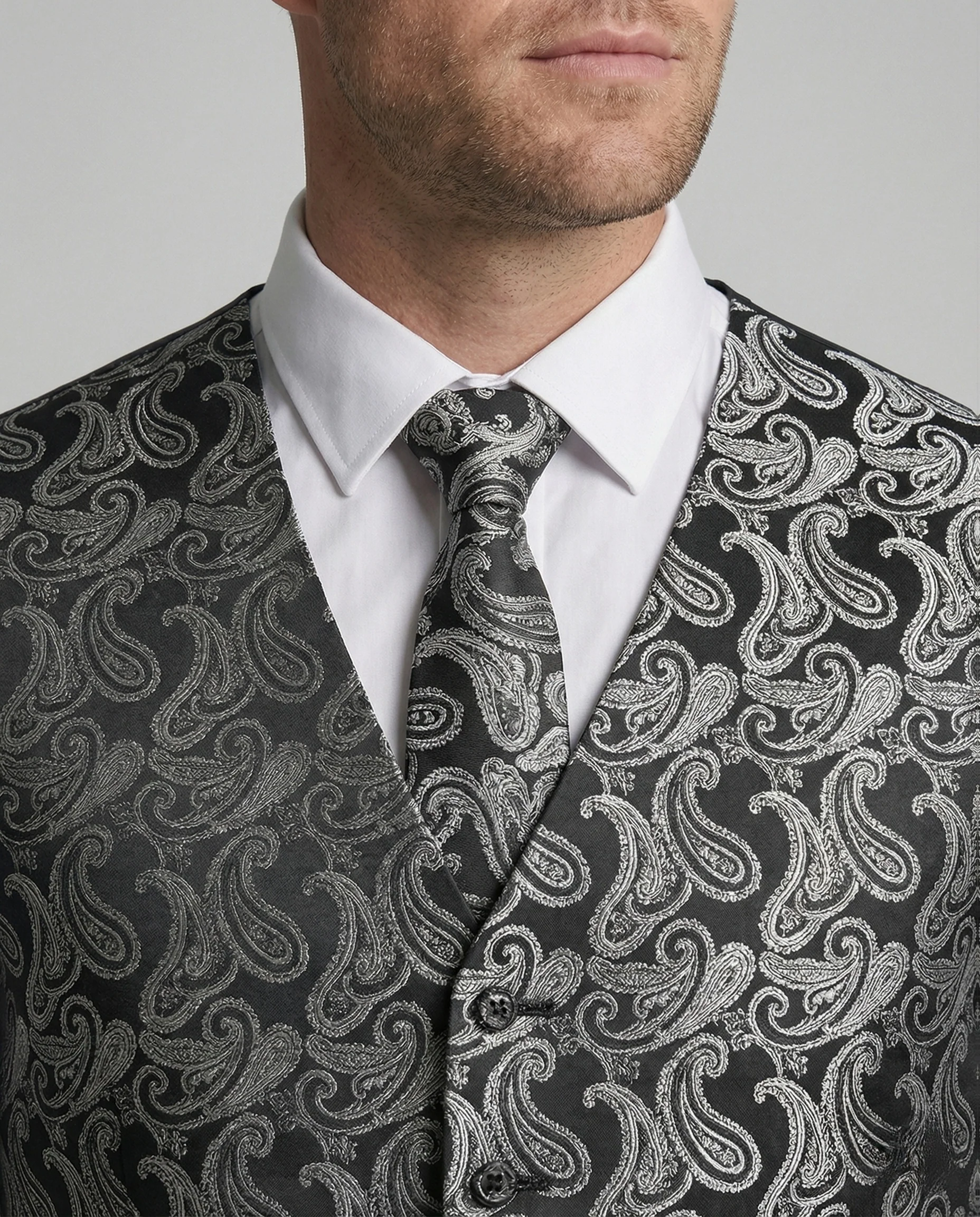 Herren Paisley-Jacquard-Weste mit V-Ausschnitt - Image 3