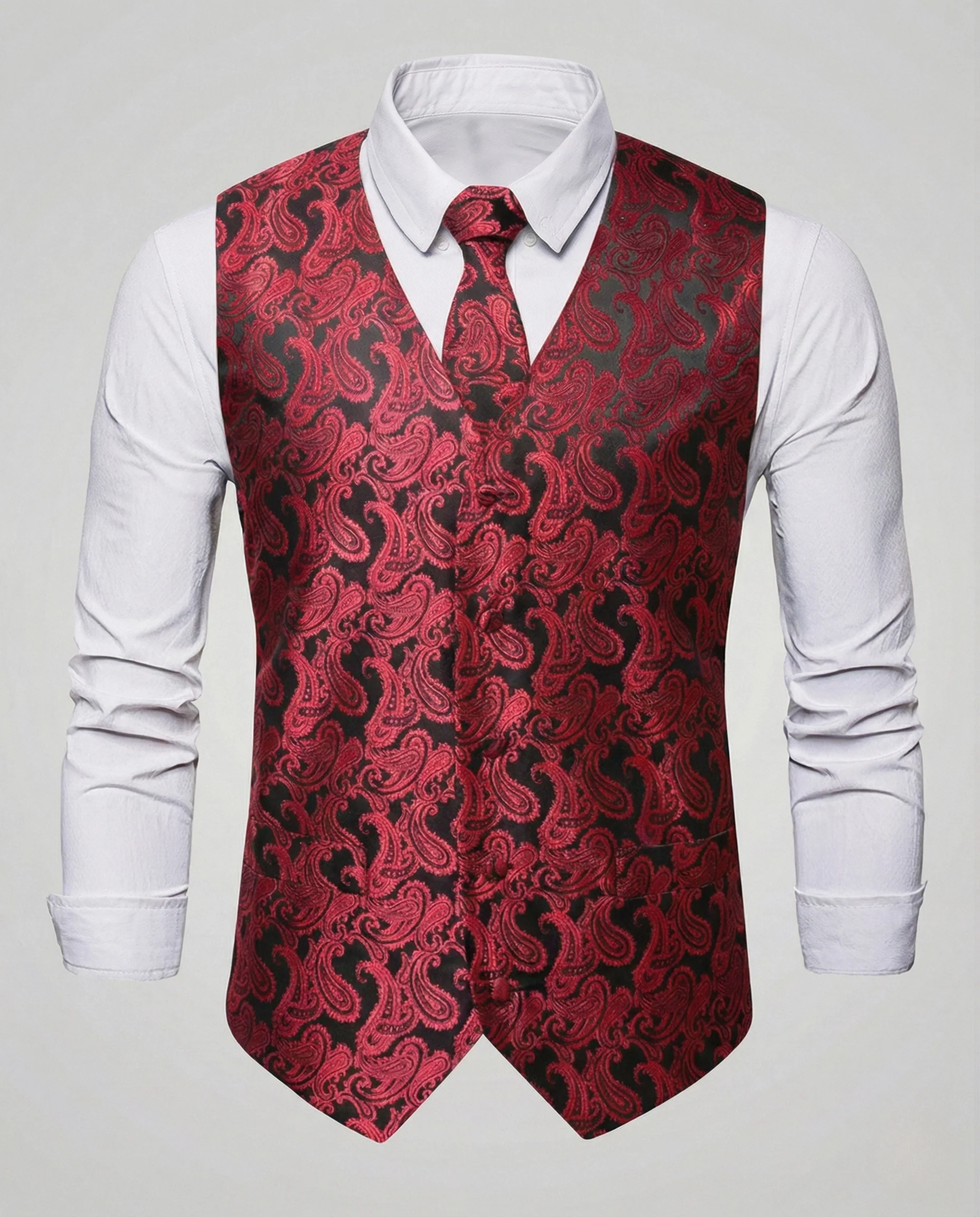 Herren Paisley-Jacquard-Weste mit V-Ausschnitt - Image 5