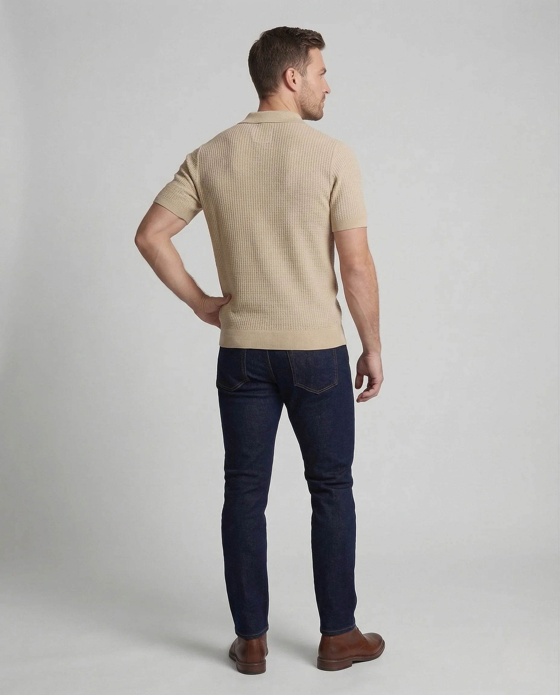 Herren Strick Poloshirt Kurzarm Baumwollmix - Image 4