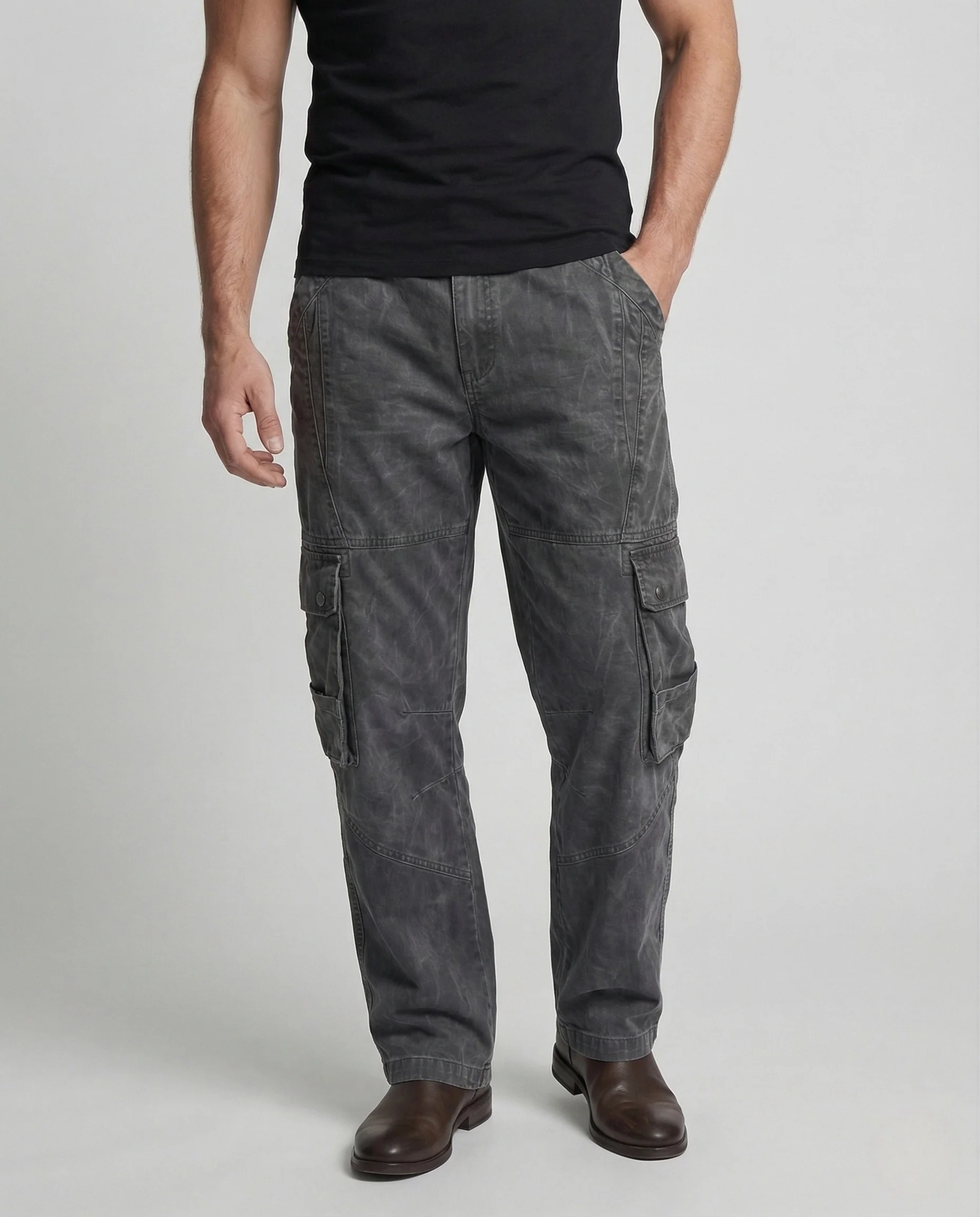 Herren Weite Cargo Hose mit Tiefem Schritt und Mehreren Taschen - Image 2